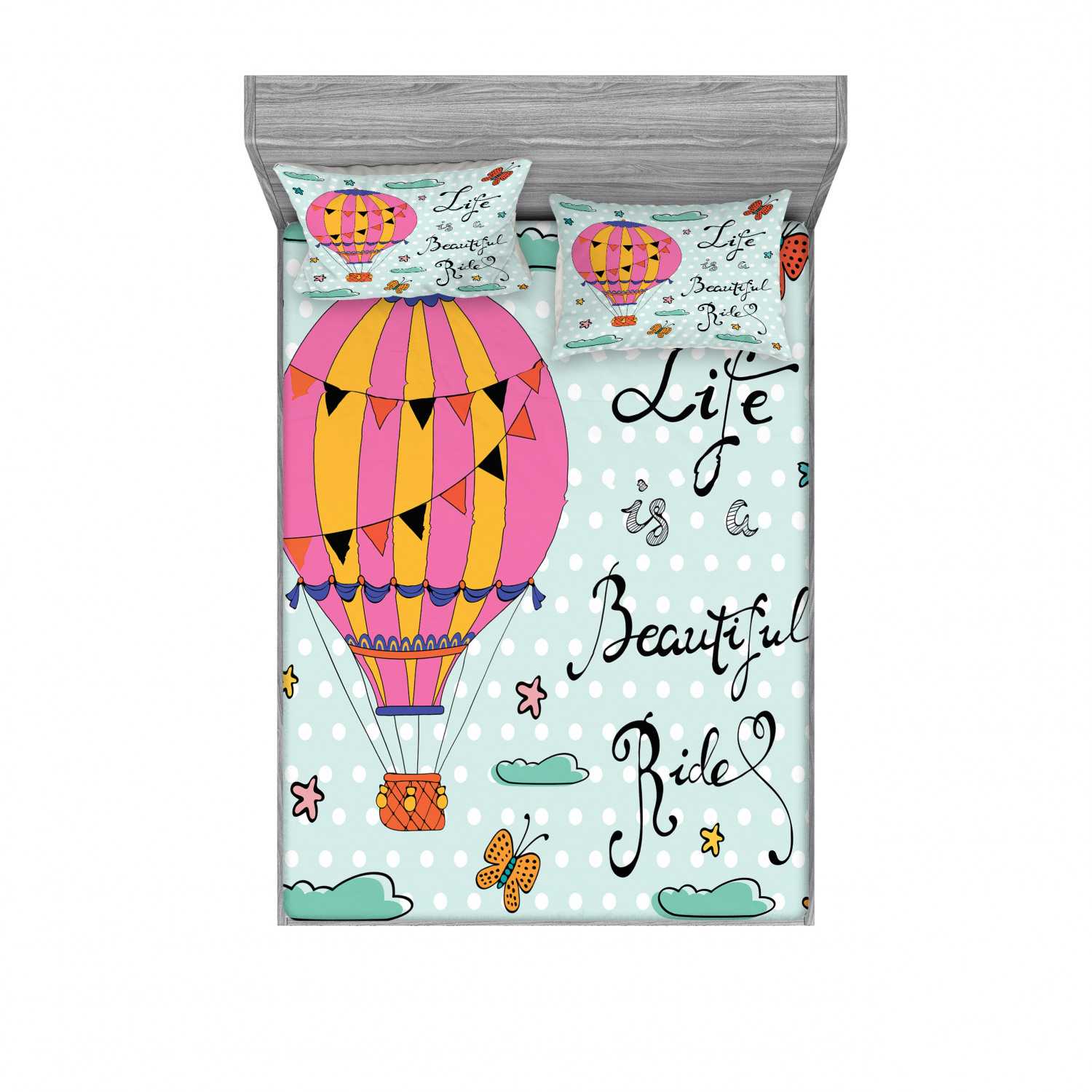 Ambesonne Lettering Fitted Sheet Pillow Sham Set Bedding Decor in 4 Sizes - Picture 7 of 244