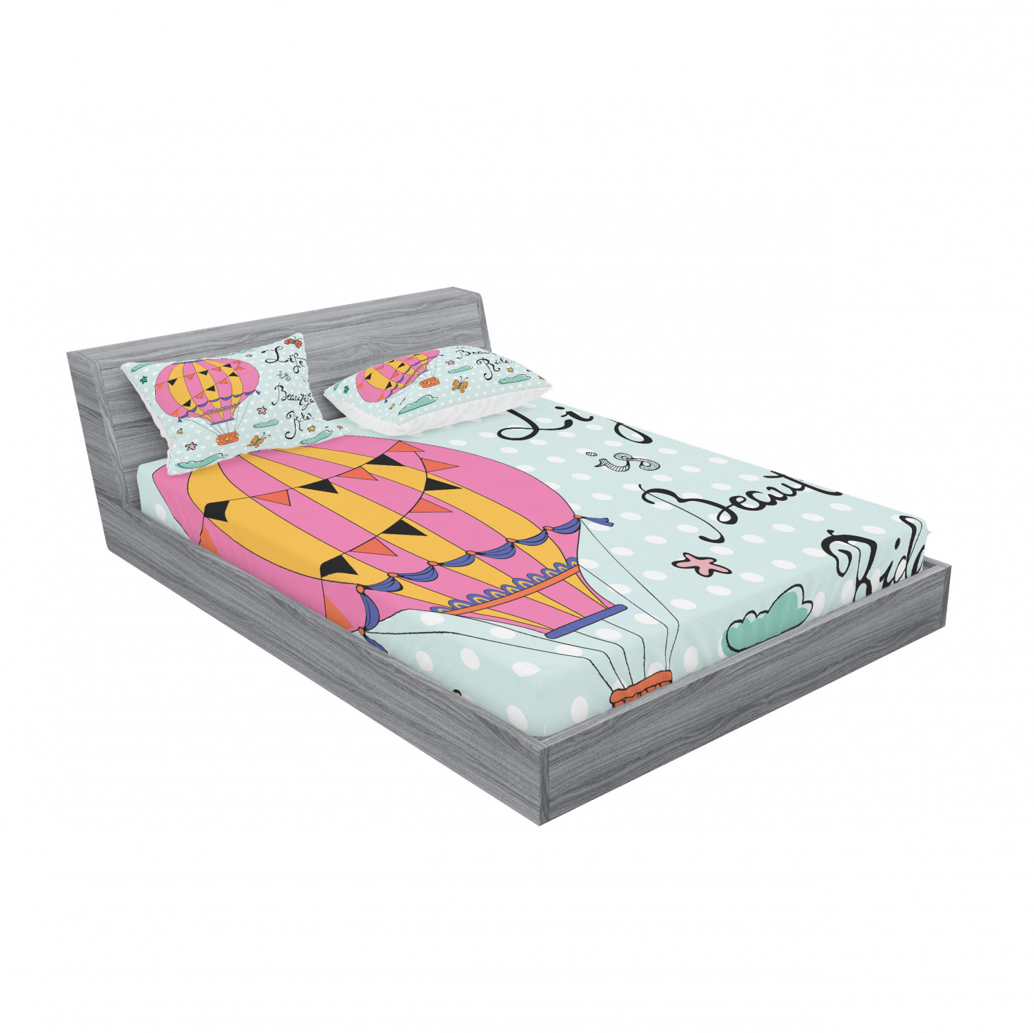 Ambesonne Lettering Fitted Sheet Pillow Sham Set Bedding Decor in 4 Sizes - Picture 8 of 244