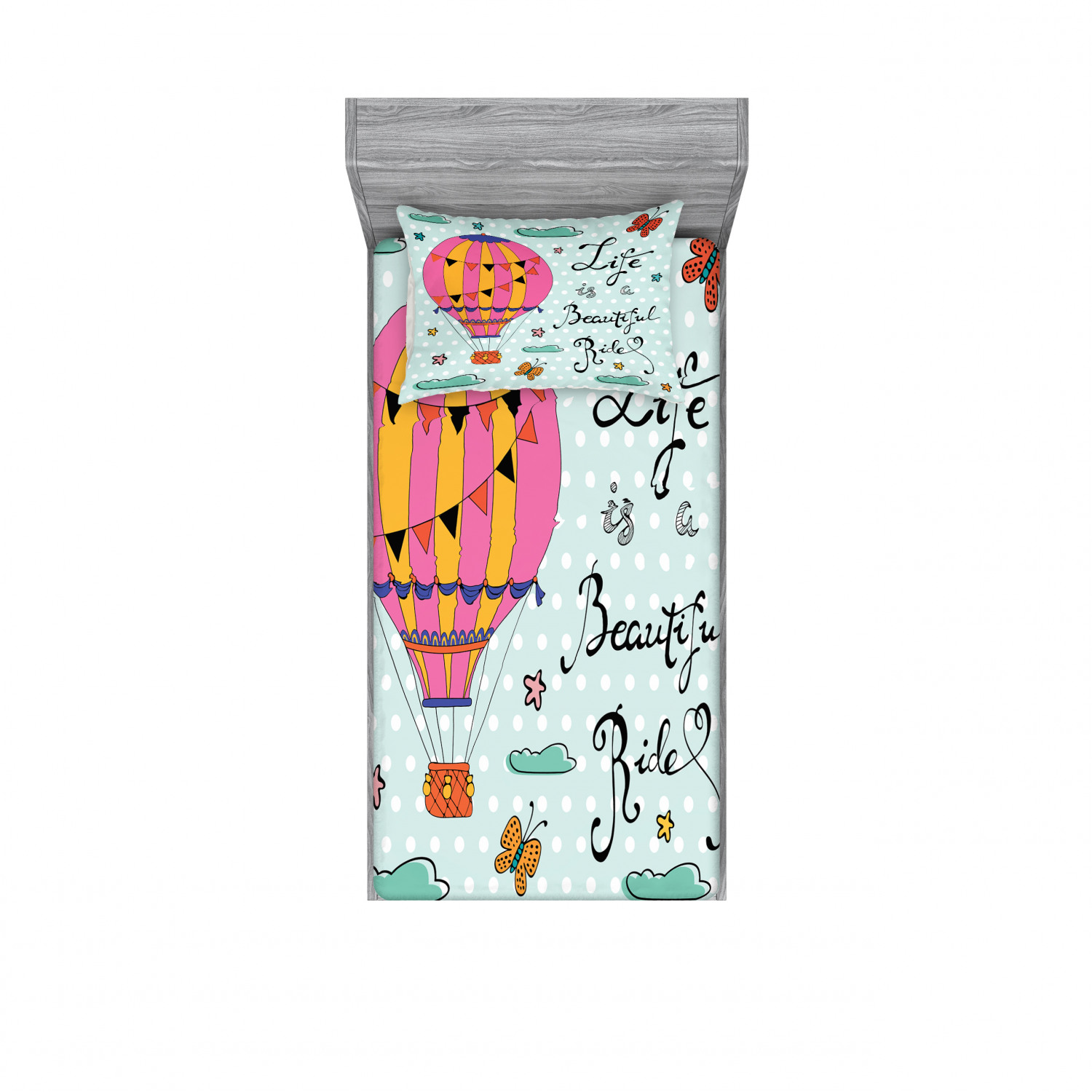 Ambesonne Lettering Fitted Sheet Pillow Sham Set Bedding Decor in 4 Sizes - Picture 5 of 244