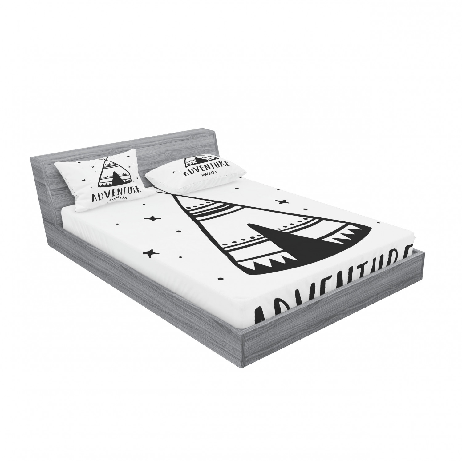 Ambesonne Lettering Fitted Sheet Pillow Sham Set Bedding Decor in 4 Sizes - Picture 196 of 244