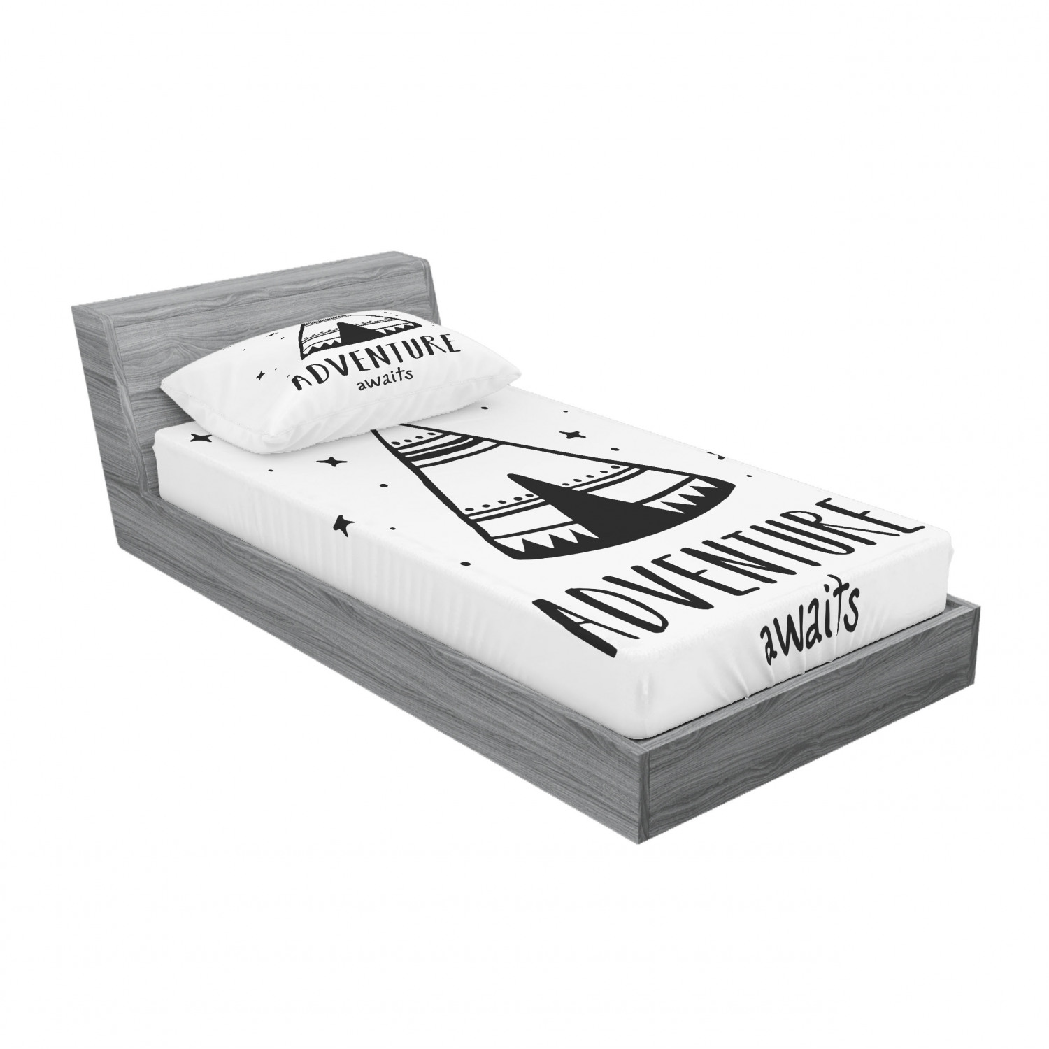 Ambesonne Lettering Fitted Sheet Pillow Sham Set Bedding Decor in 4 Sizes - Picture 194 of 244