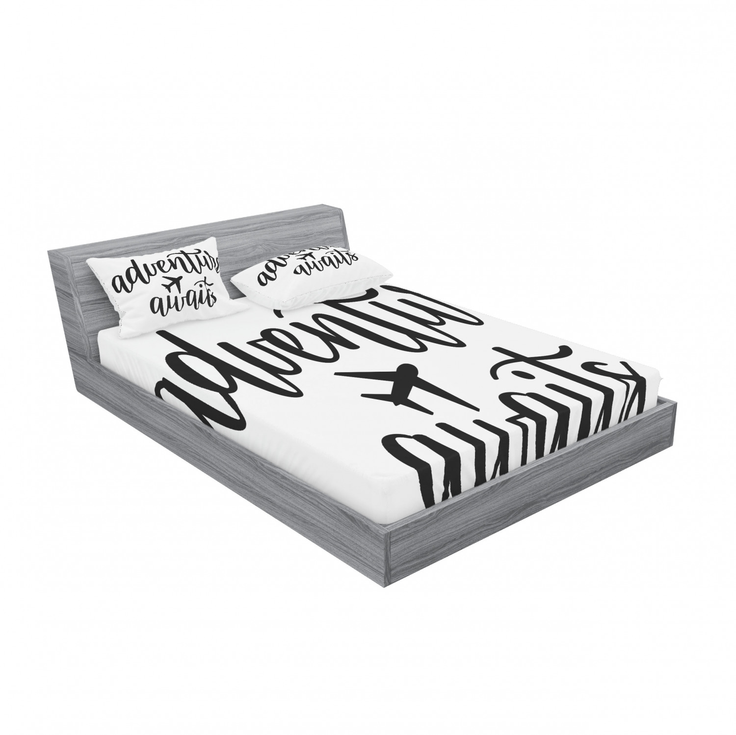 Ambesonne Lettering Fitted Sheet Pillow Sham Set Bedding Decor in 4 Sizes - Picture 132 of 244