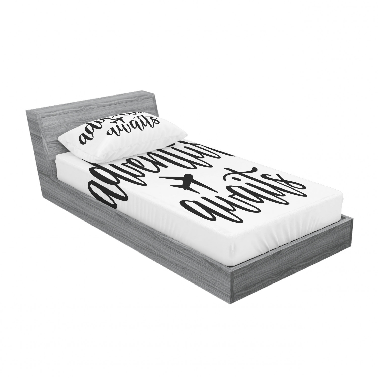 Ambesonne Lettering Fitted Sheet Pillow Sham Set Bedding Decor in 4 Sizes - Picture 130 of 244