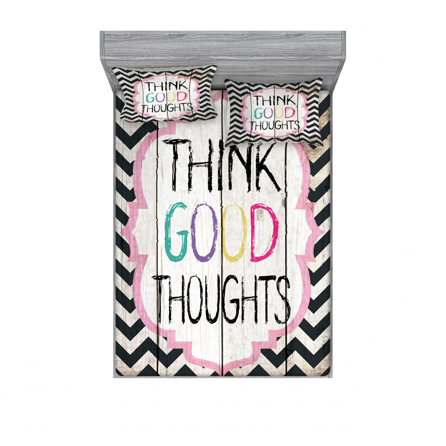 Ambesonne Lettering Fitted Sheet Pillow Sham Set Bedding Decor in 4 Sizes - Picture 203 of 244