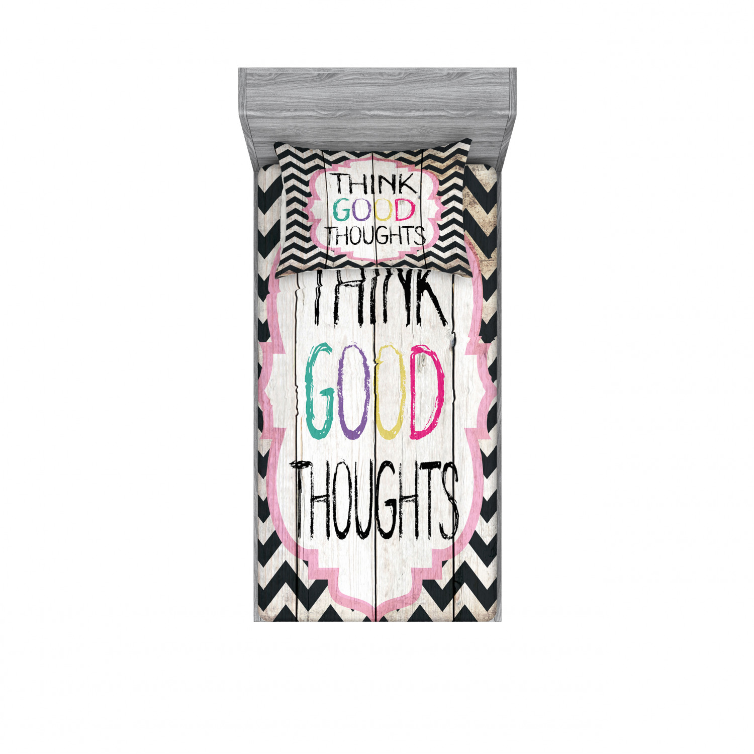 Ambesonne Lettering Fitted Sheet Pillow Sham Set Bedding Decor in 4 Sizes - Picture 201 of 244