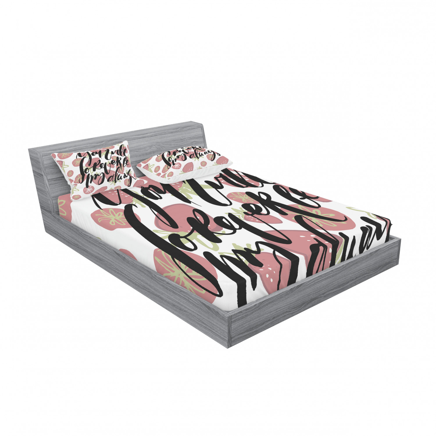 Ambesonne Lettering Fitted Sheet Pillow Sham Set Bedding Decor in 4 Sizes - Picture 200 of 244