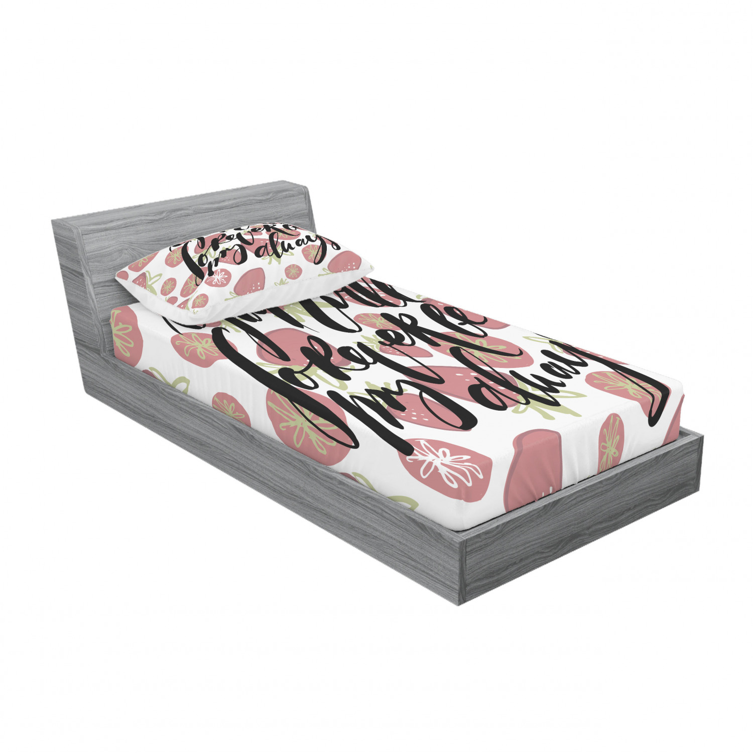 Ambesonne Lettering Fitted Sheet Pillow Sham Set Bedding Decor in 4 Sizes - Picture 198 of 244