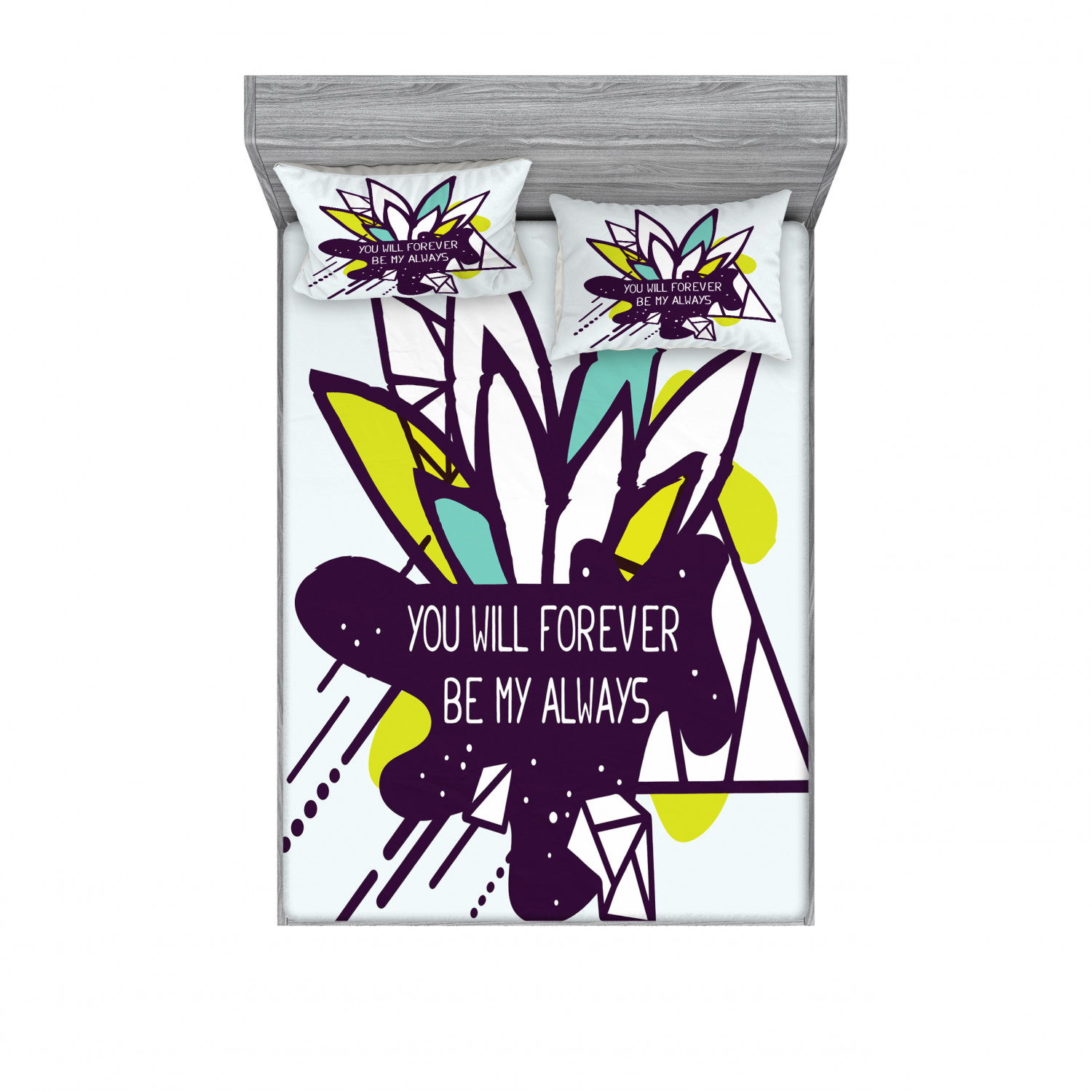 Ambesonne Lettering Fitted Sheet Pillow Sham Set Bedding Decor in 4 Sizes - Picture 67 of 244