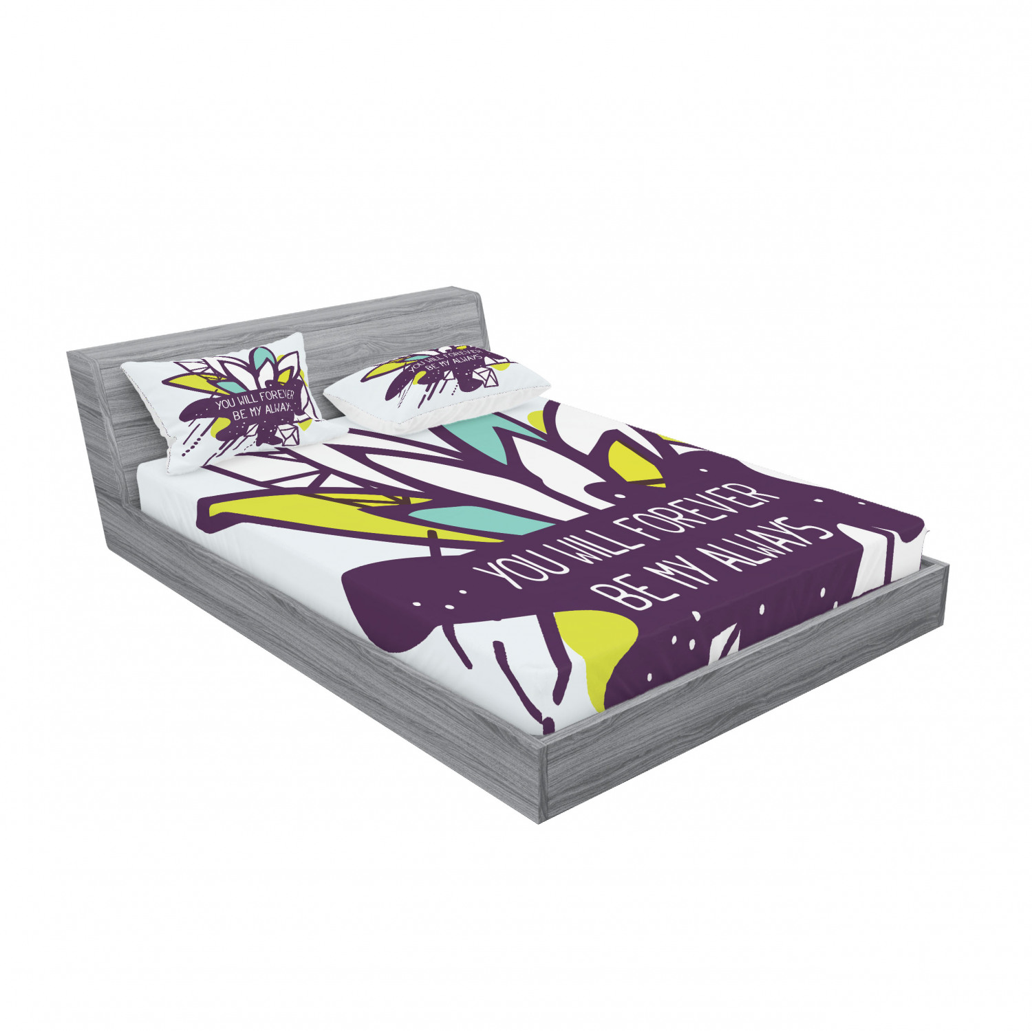 Ambesonne Lettering Fitted Sheet Pillow Sham Set Bedding Decor in 4 Sizes - Picture 68 of 244