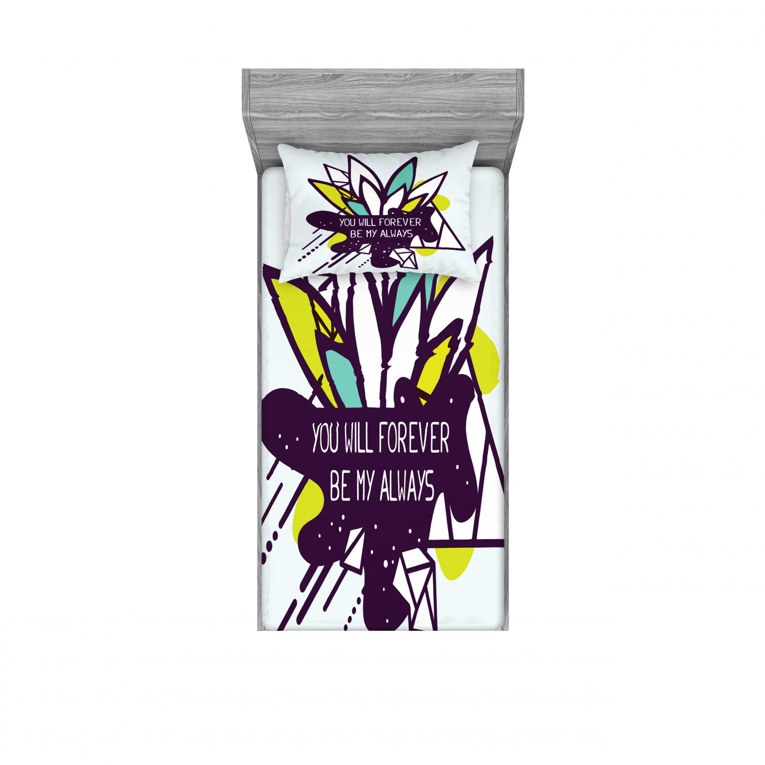 Ambesonne Lettering Fitted Sheet Pillow Sham Set Bedding Decor in 4 Sizes - Picture 65 of 244