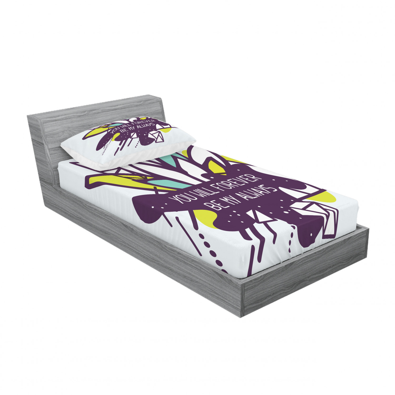 Ambesonne Lettering Fitted Sheet Pillow Sham Set Bedding Decor in 4 Sizes - Picture 66 of 244