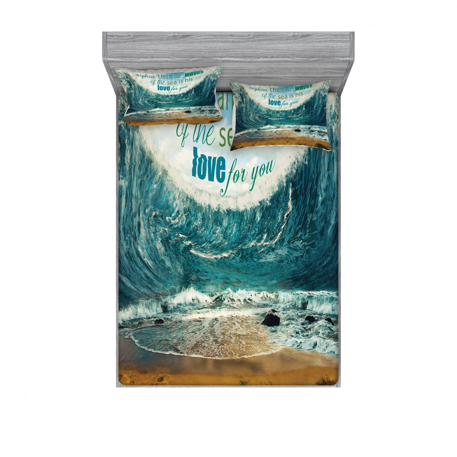 Ambesonne Lettering Fitted Sheet Pillow Sham Set Bedding Decor in 4 Sizes - Picture 223 of 244