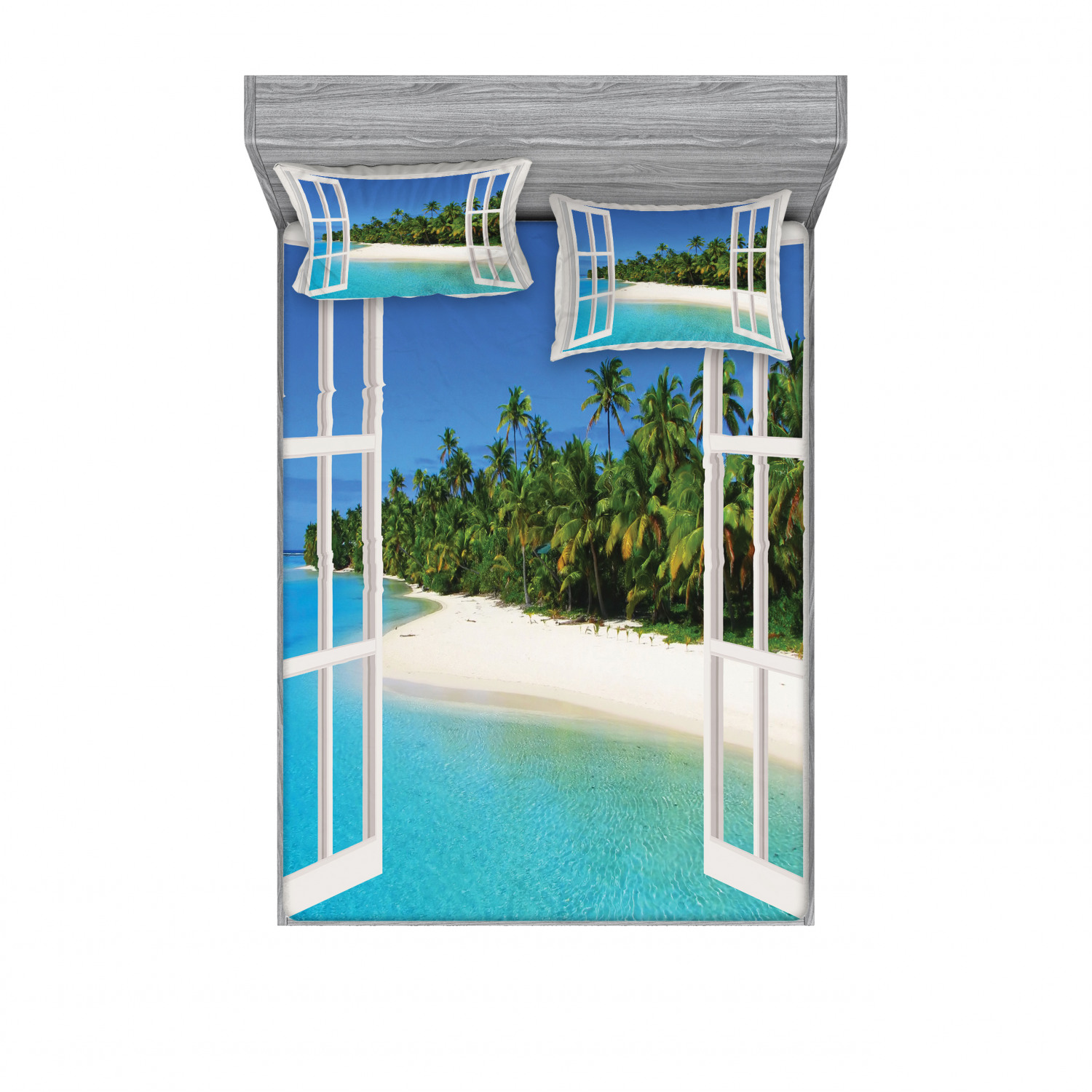 Ambesonne Ocean View Fitted Sheet Pillow Sham Set Bedding Decor in 4 Sizes - Picture 139 of 244