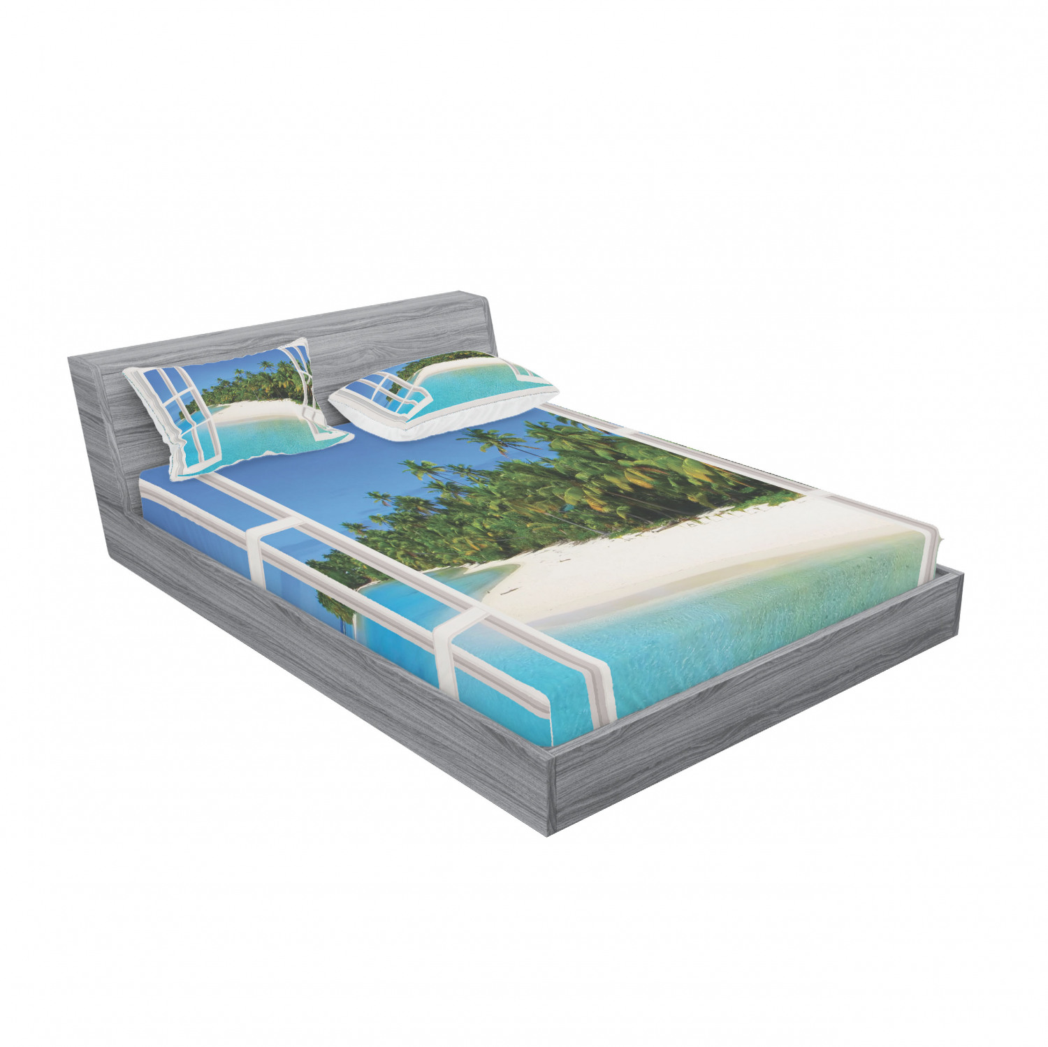 Ambesonne Ocean View Fitted Sheet Pillow Sham Set Bedding Decor in 4 Sizes - Picture 140 of 244