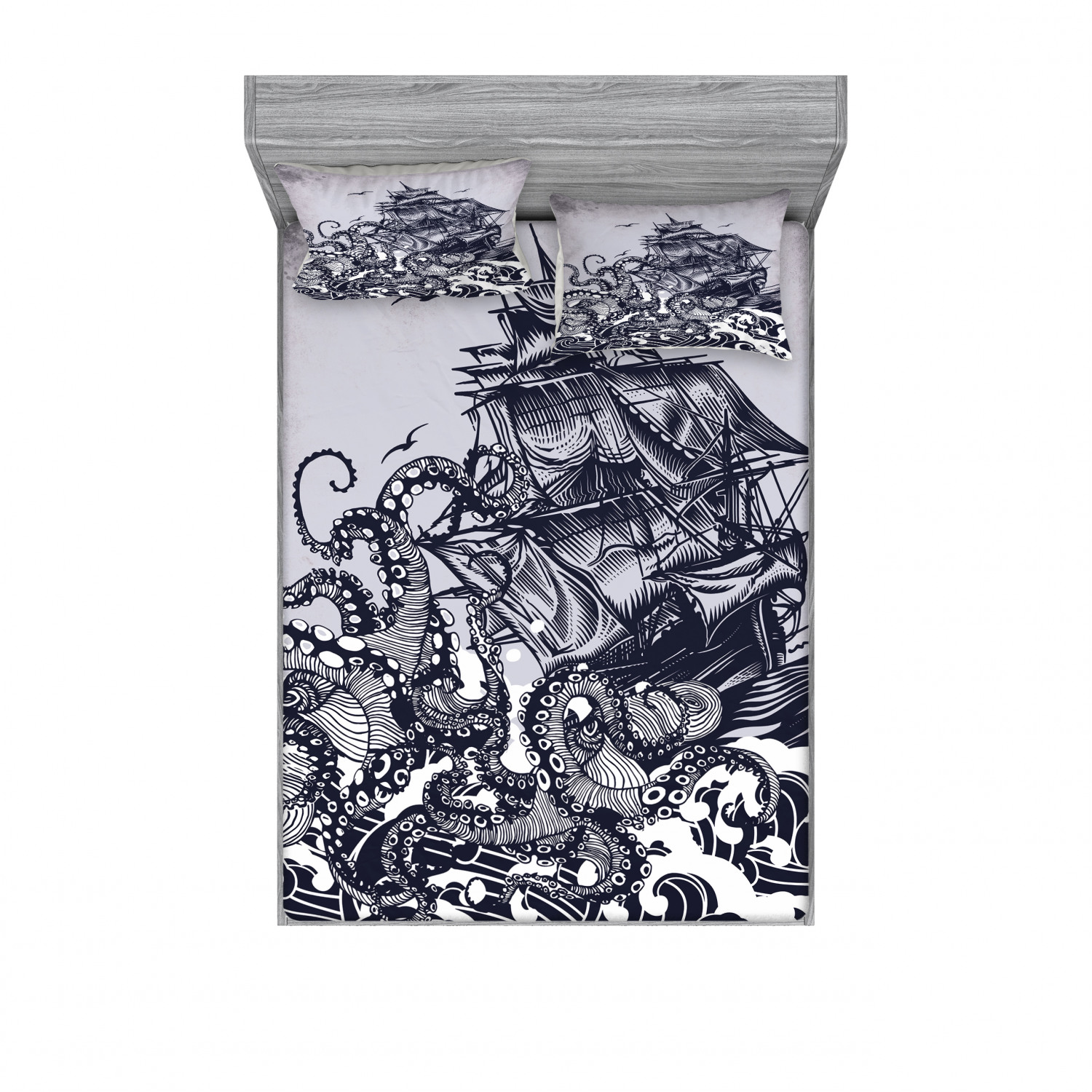 Ambesonne Nautical Theme Fitted Sheet Pillow Sham Set Bedding Decor in 4 Sizes - Picture 115 of 244