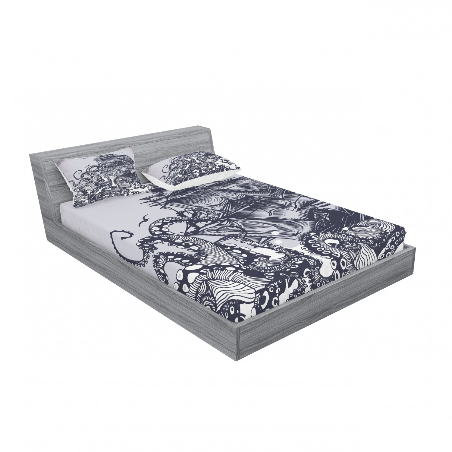 Ambesonne Nautical Theme Fitted Sheet Pillow Sham Set Bedding Decor in 4 Sizes - Picture 116 of 244