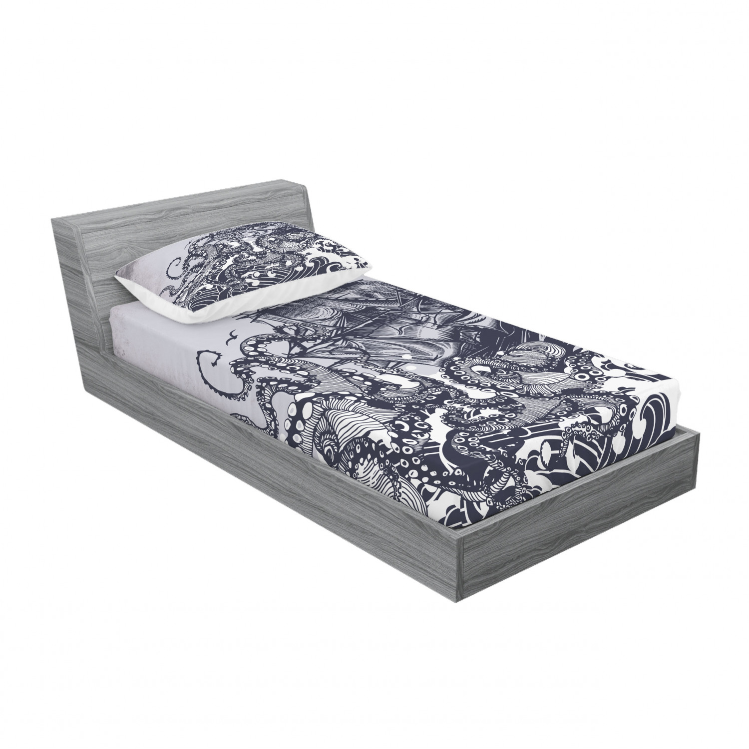 Ambesonne Nautical Theme Fitted Sheet Pillow Sham Set Bedding Decor in 4 Sizes - Picture 114 of 244