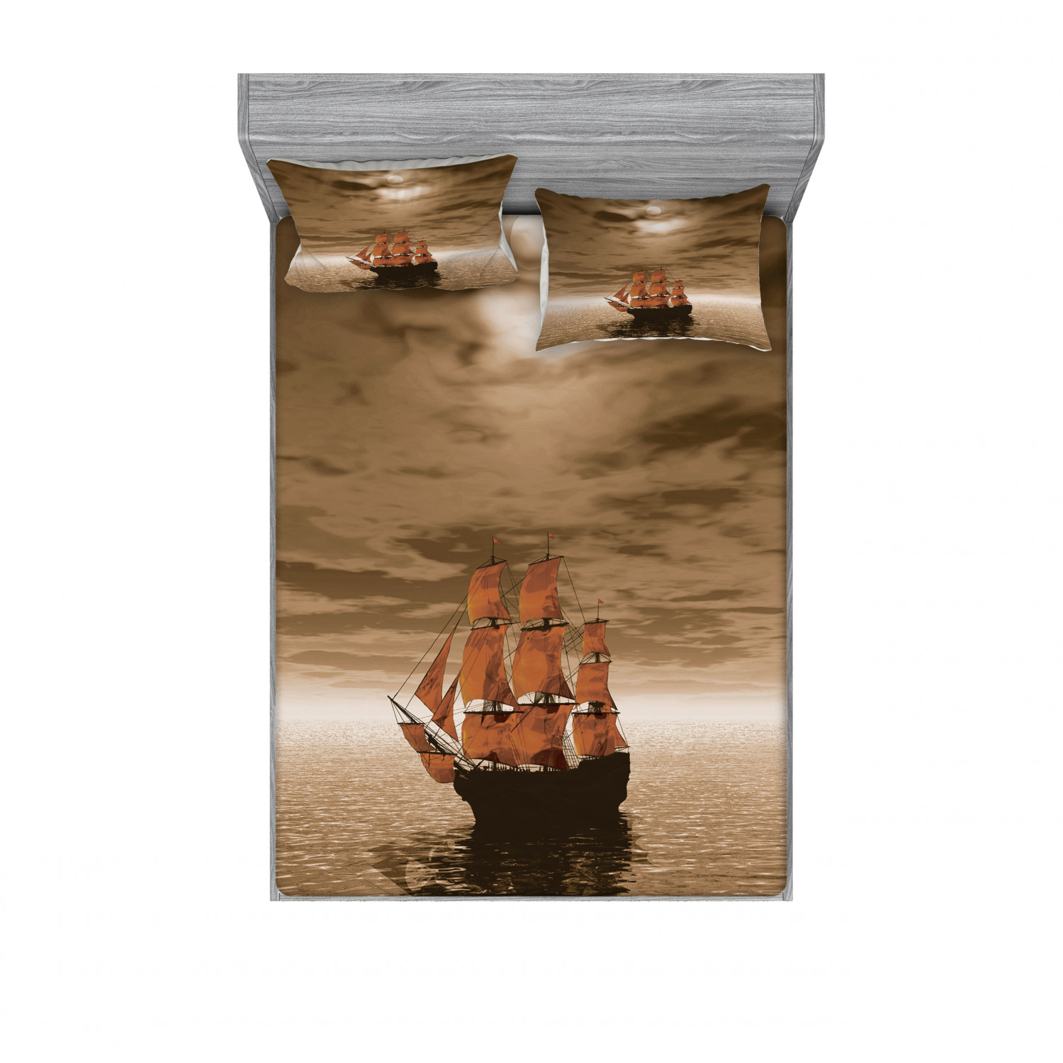 Ambesonne Nautical Theme Fitted Sheet Pillow Sham Set Bedding Decor in 4 Sizes - Picture 79 of 244