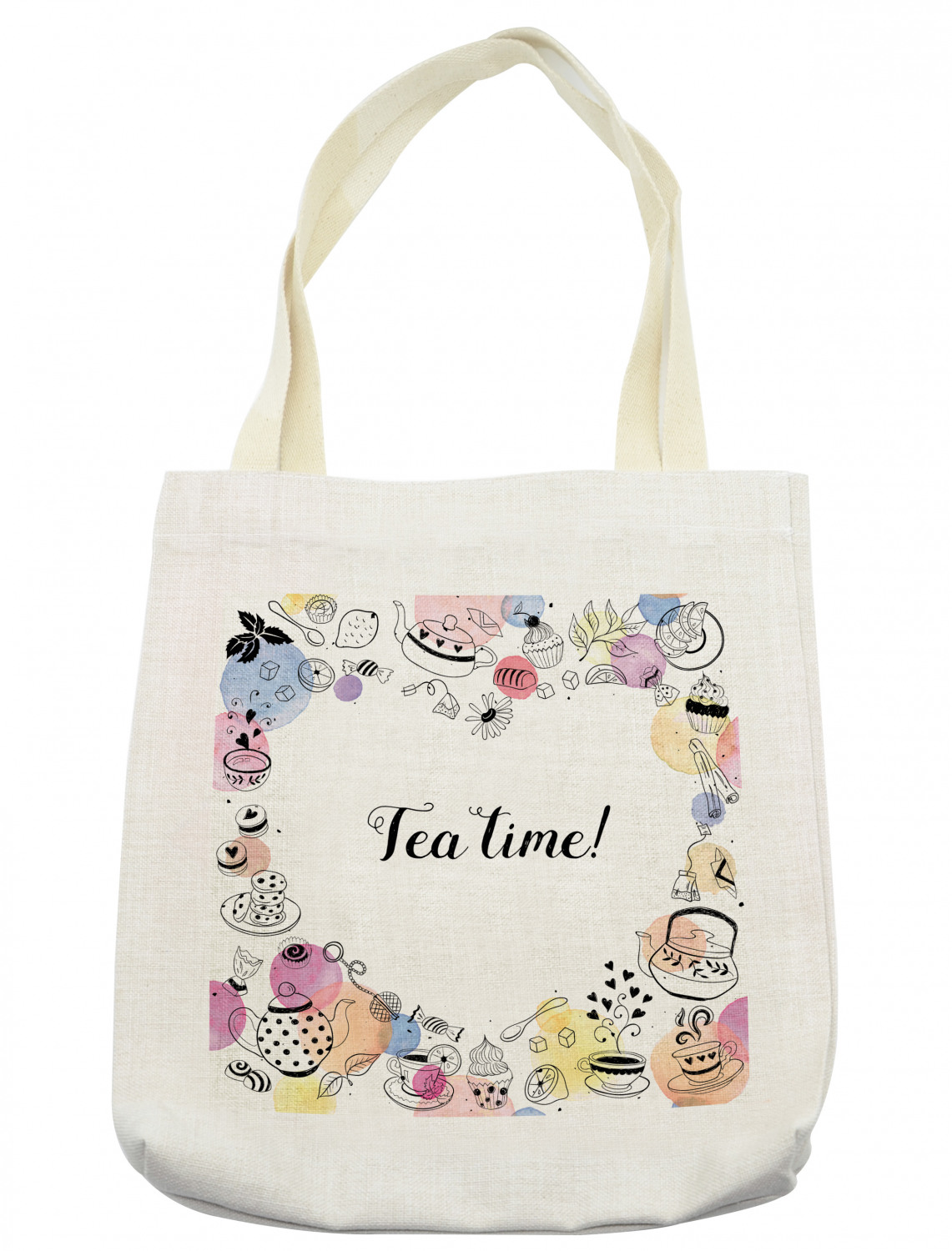 Ambesonne Tea Party Tote Bag Reusable Linen Sack Shopping Books Beach