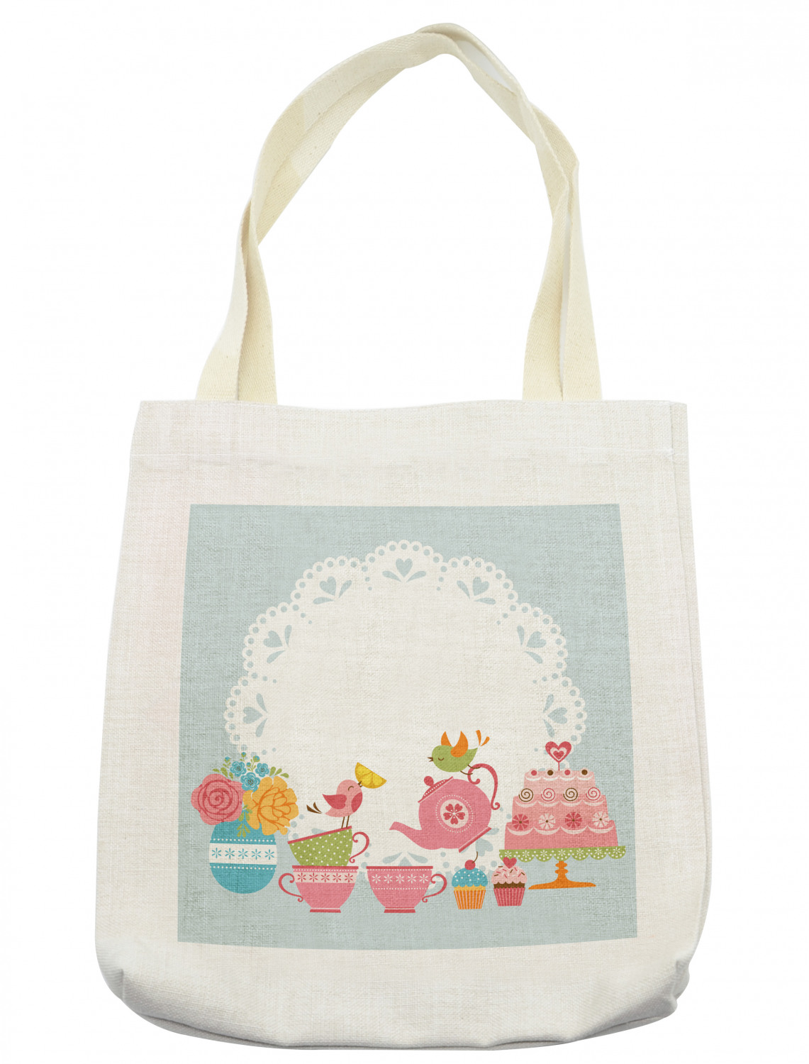 Ambesonne Tea Party Tote Bag Reusable Linen Sack Shopping Books Beach