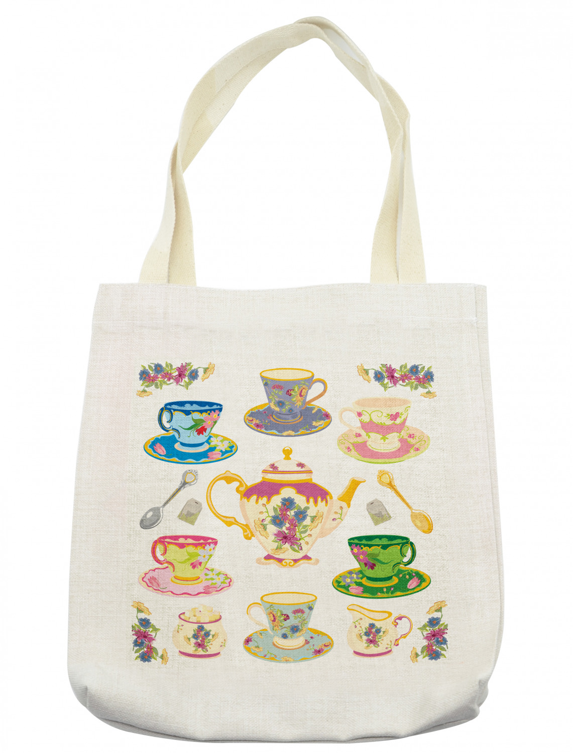 Ambesonne Tea Party Tote Bag Reusable Linen Sack Shopping Books Beach