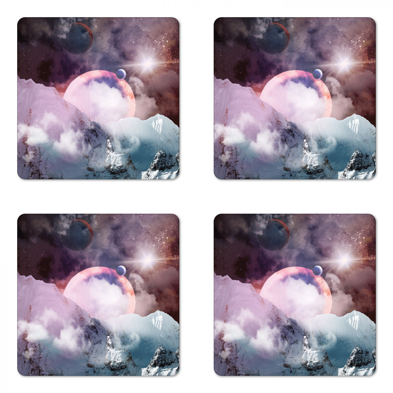 Ambesonne Space Coaster Set of 4 Square Hardboard Gloss Coasters - Picture 39 of 60
