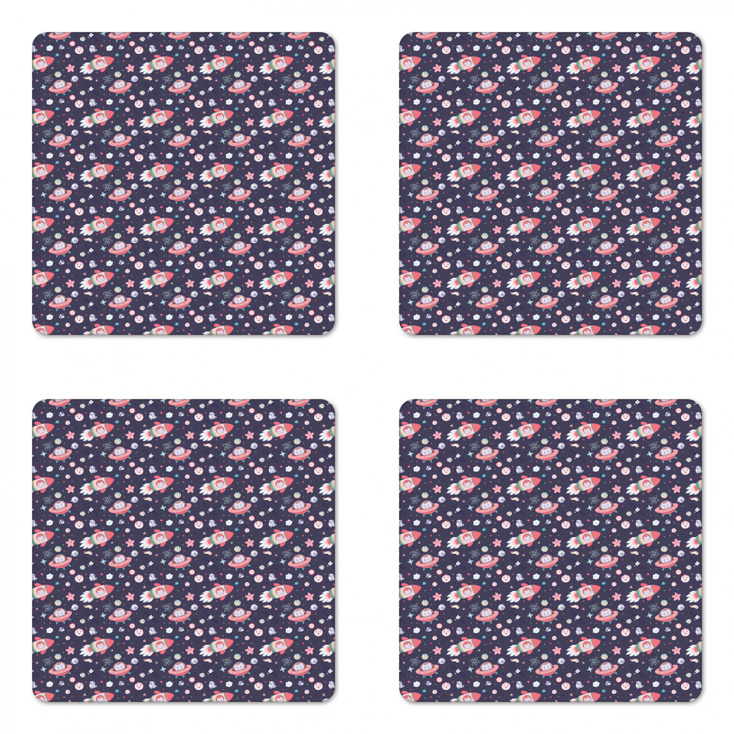 Ambesonne Space Coaster Set of 4 Square Hardboard Gloss Coasters - Picture 28 of 60