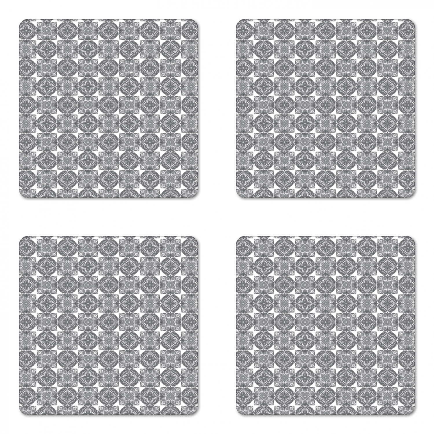 Ambesonne Abstract Layout Coaster Set of 4 Square Hardboard Gloss Coasters