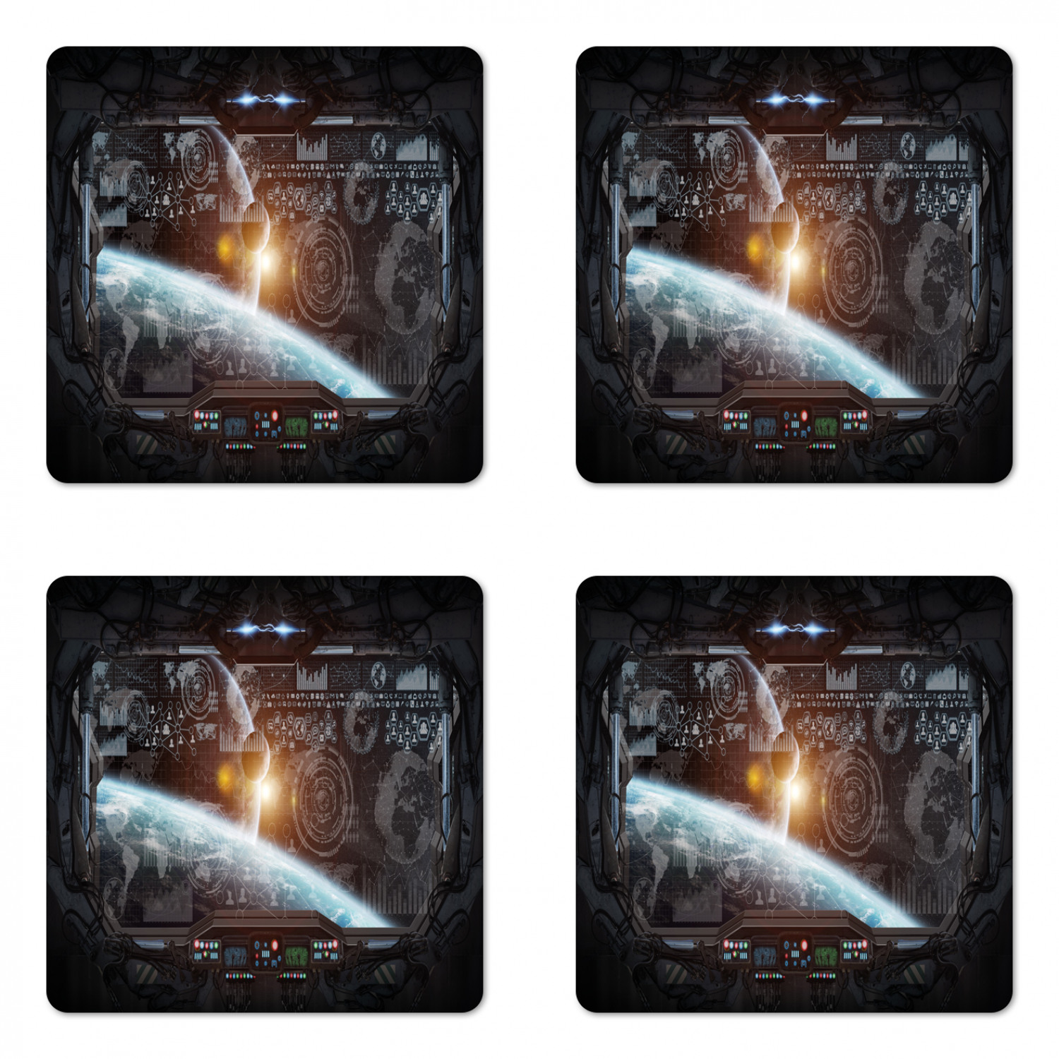 Ambesonne Space Coaster Set of 4 Square Hardboard Gloss Coasters - Picture 59 of 60