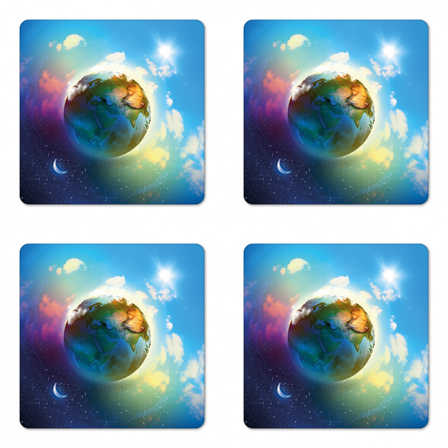 Ambesonne Space Coaster Set of 4 Square Hardboard Gloss Coasters - Picture 13 of 60