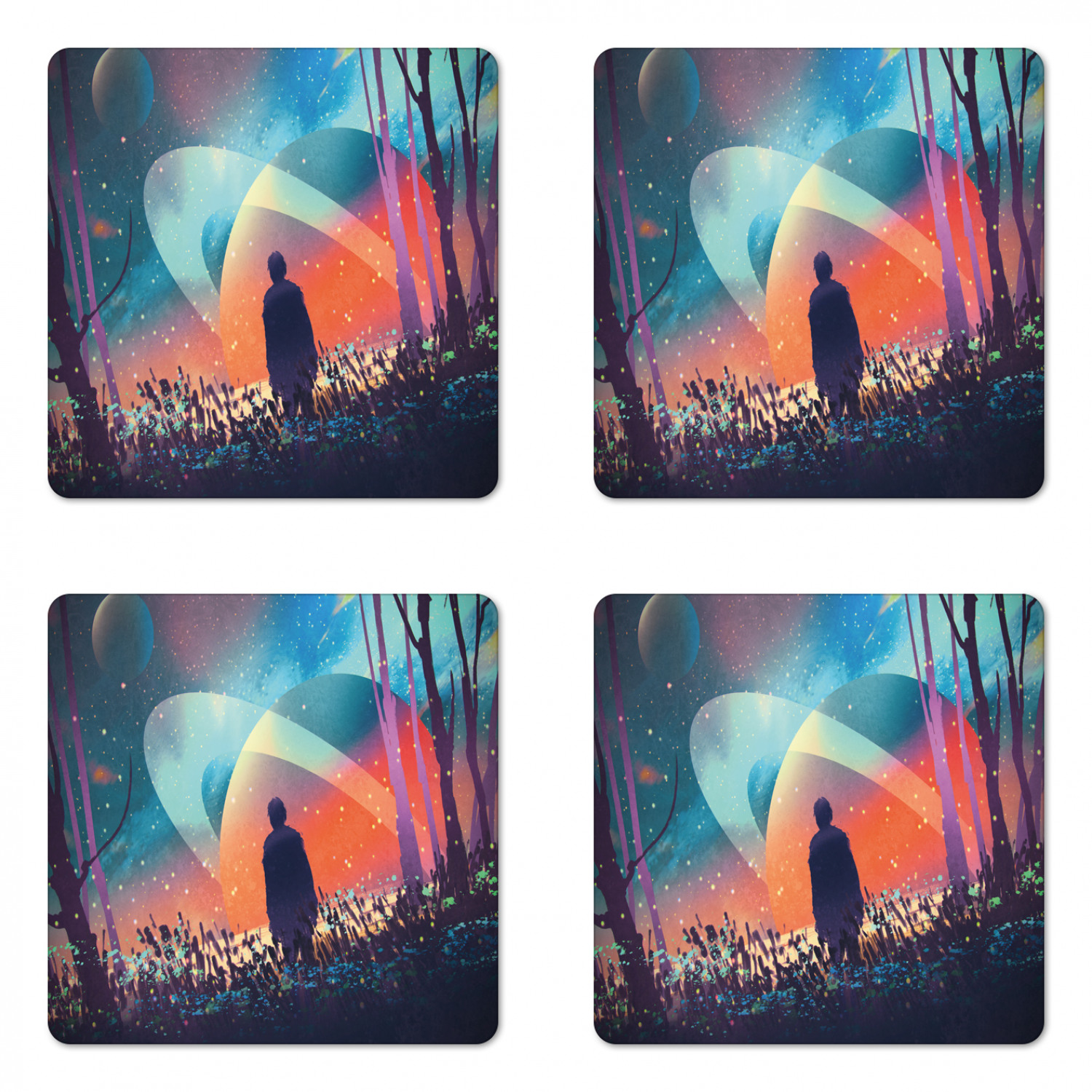 Ambesonne Space Coaster Set of 4 Square Hardboard Gloss Coasters - Picture 23 of 60