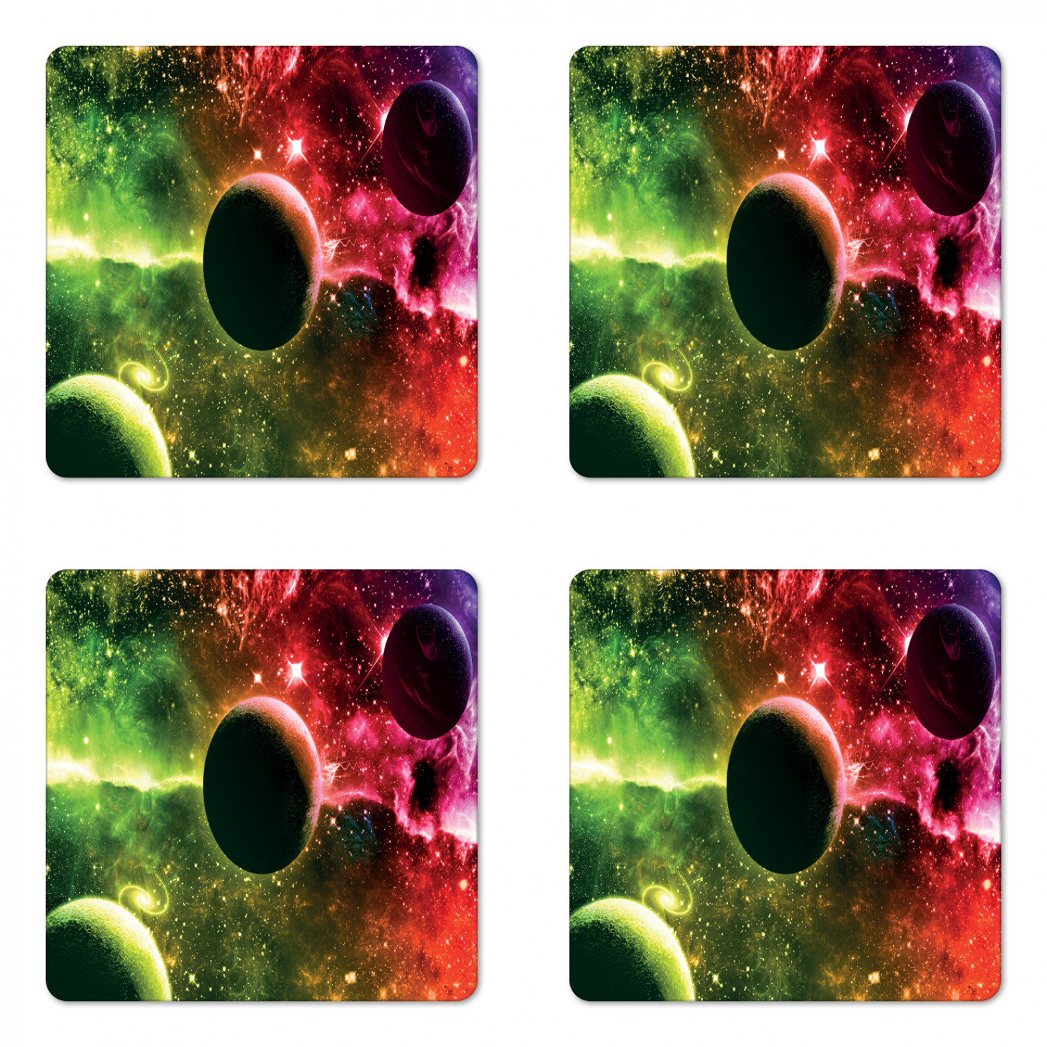 Ambesonne Space Coaster Set of 4 Square Hardboard Gloss Coasters - Picture 12 of 60