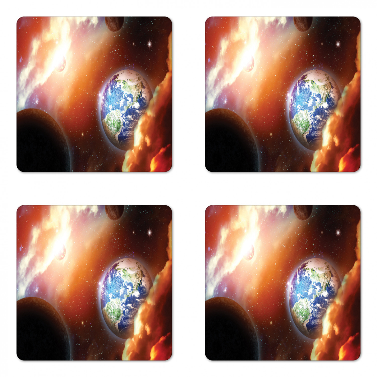 Ambesonne Space Coaster Set of 4 Square Hardboard Gloss Coasters - Picture 33 of 60