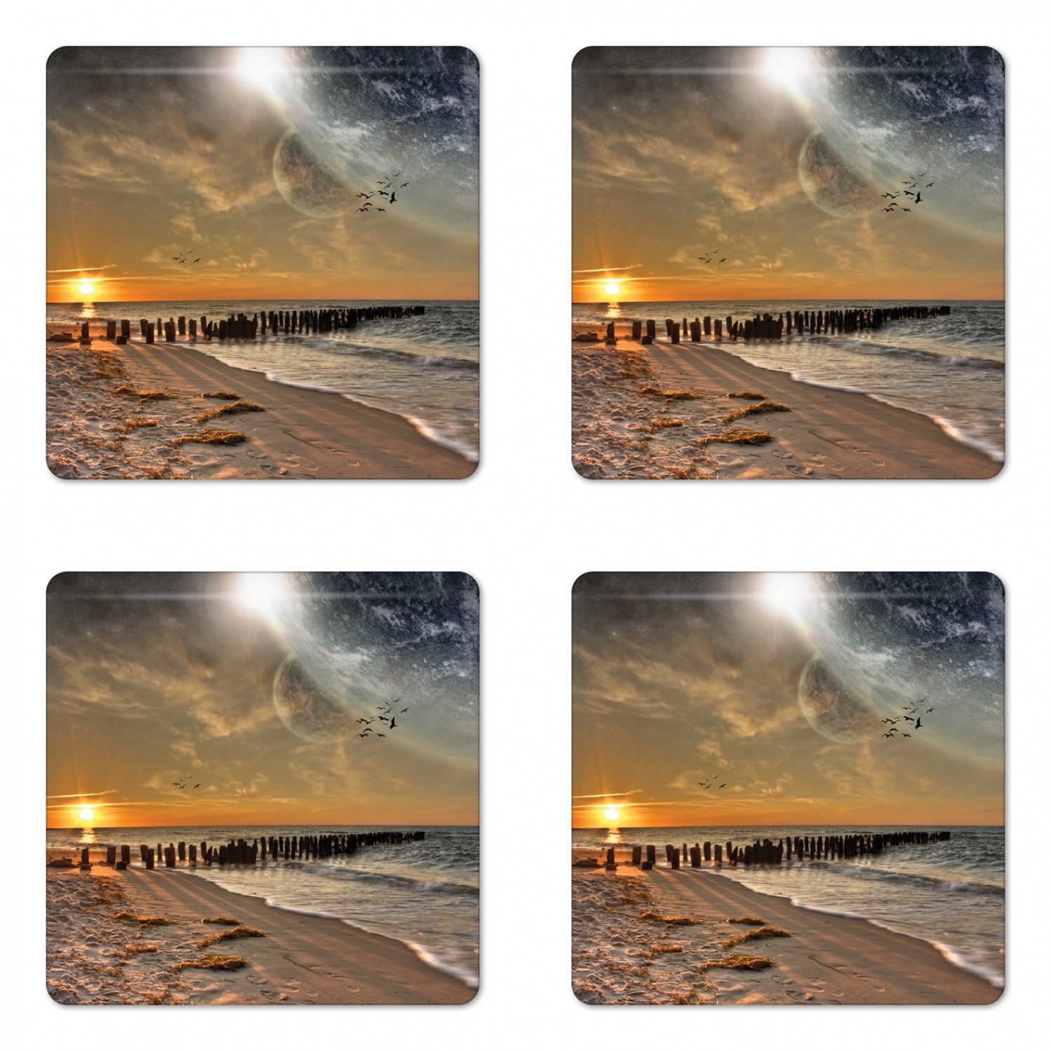 Ambesonne Space Coaster Set of 4 Square Hardboard Gloss Coasters - Picture 42 of 60