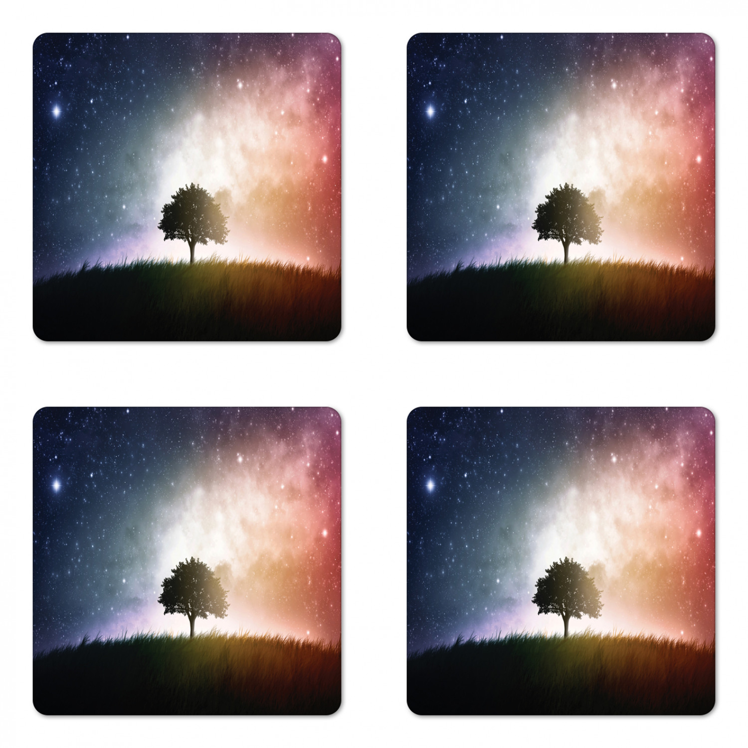 Ambesonne Space Coaster Set of 4 Square Hardboard Gloss Coasters - Picture 53 of 60