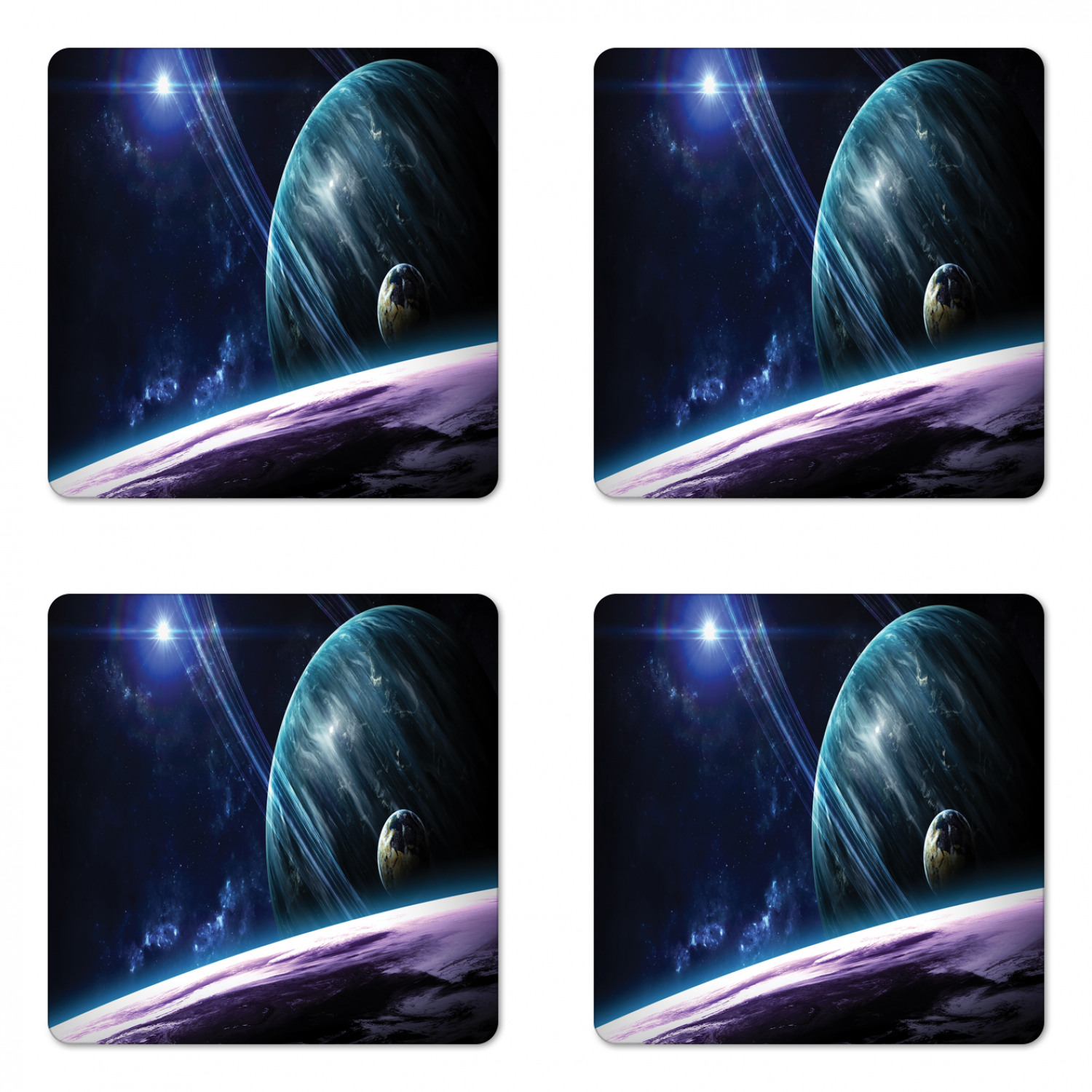 Ambesonne Space Coaster Set of 4 Square Hardboard Gloss Coasters - Picture 55 of 60