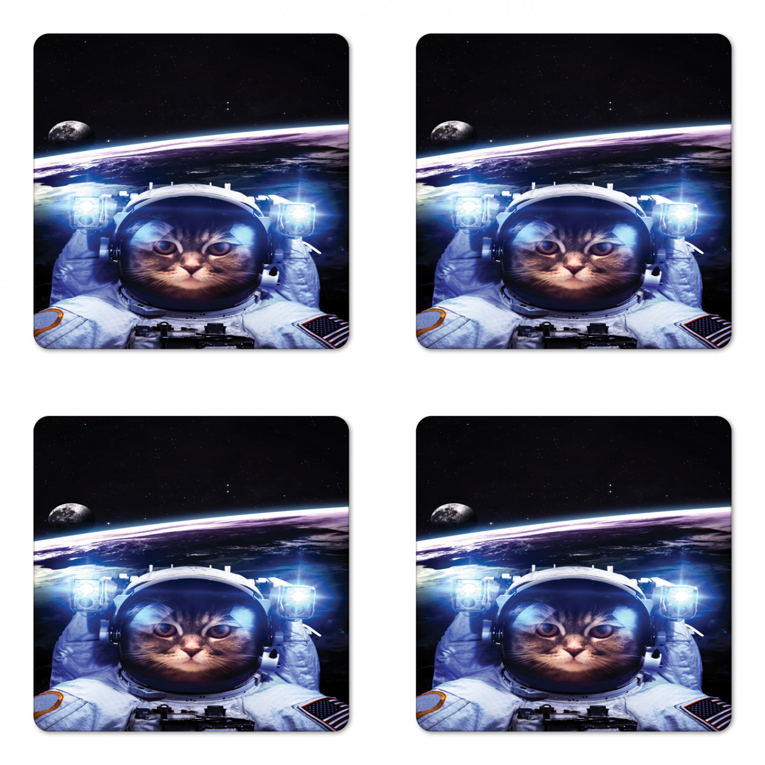 Ambesonne Space Coaster Set of 4 Square Hardboard Gloss Coasters - Picture 21 of 60