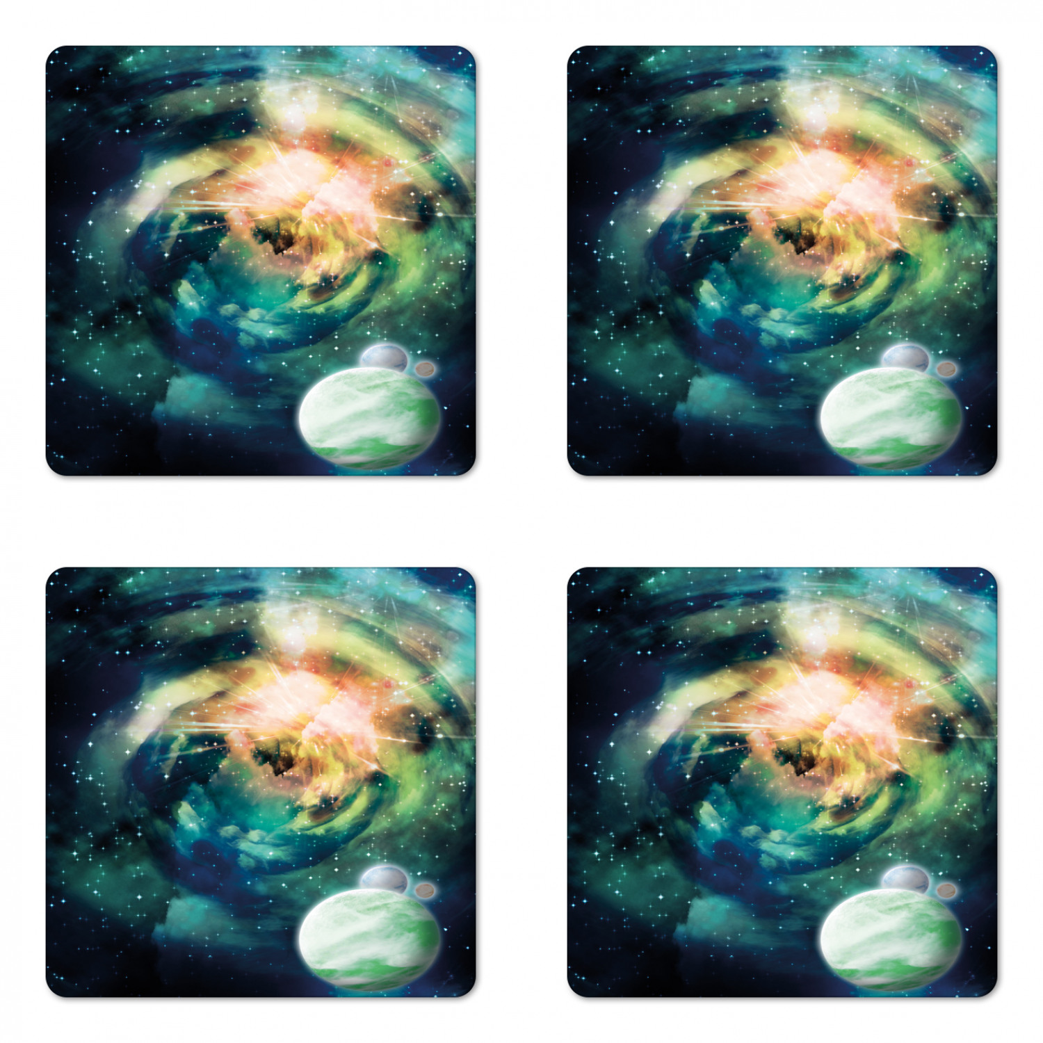 Ambesonne Space Coaster Set of 4 Square Hardboard Gloss Coasters - Picture 47 of 60