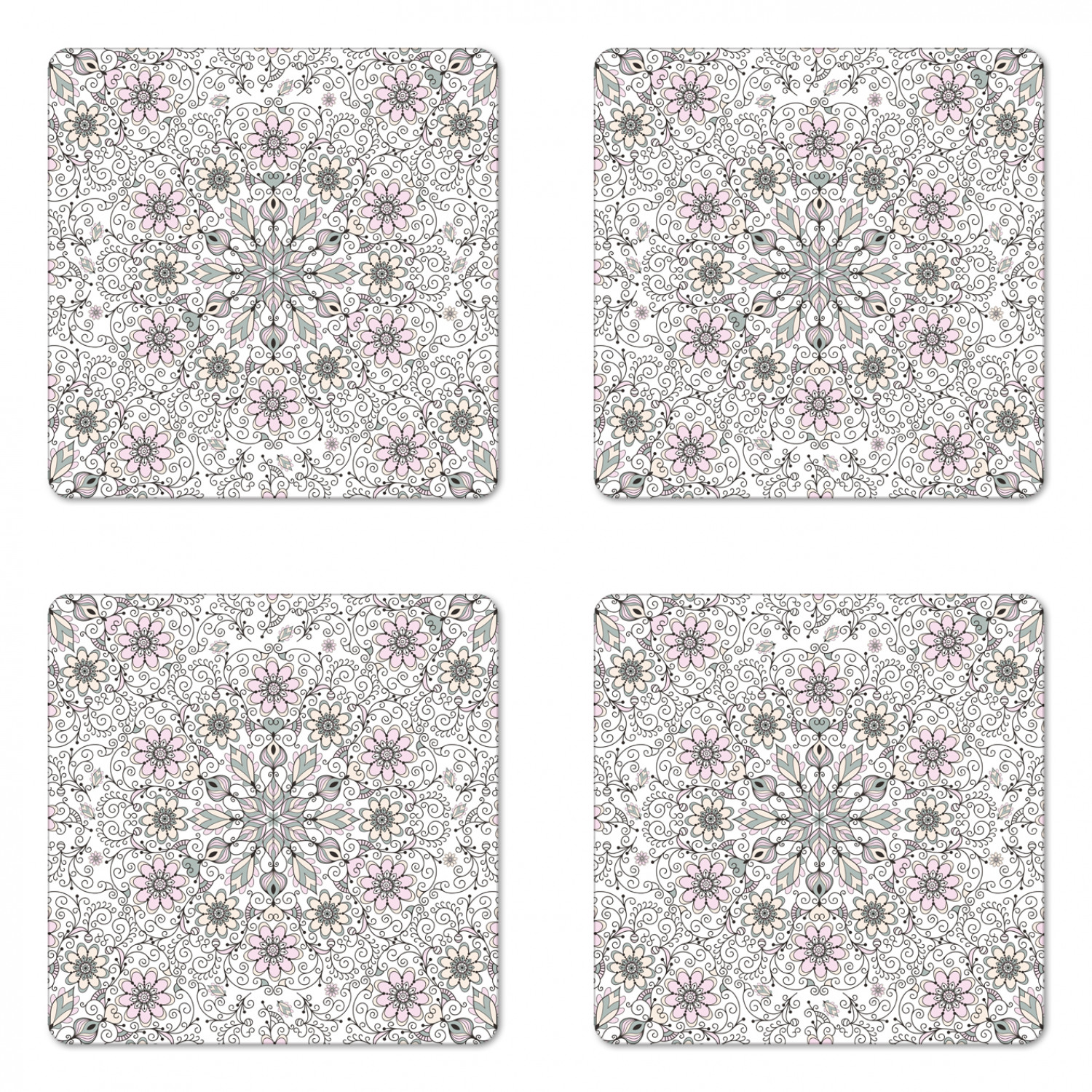 Ambesonne Moroccan Coaster Set of 4 Square Hardboard Gloss Coasters