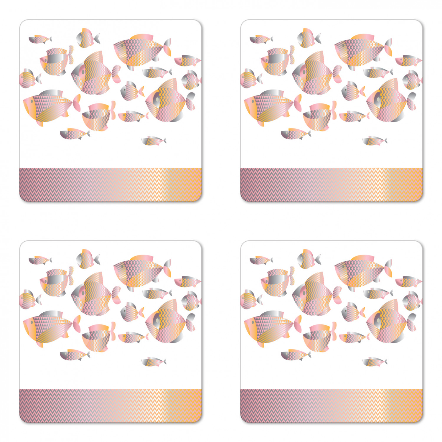 Ambesonne Fish Ornament Coaster Set of 4 Square Hardboard Gloss Coasters