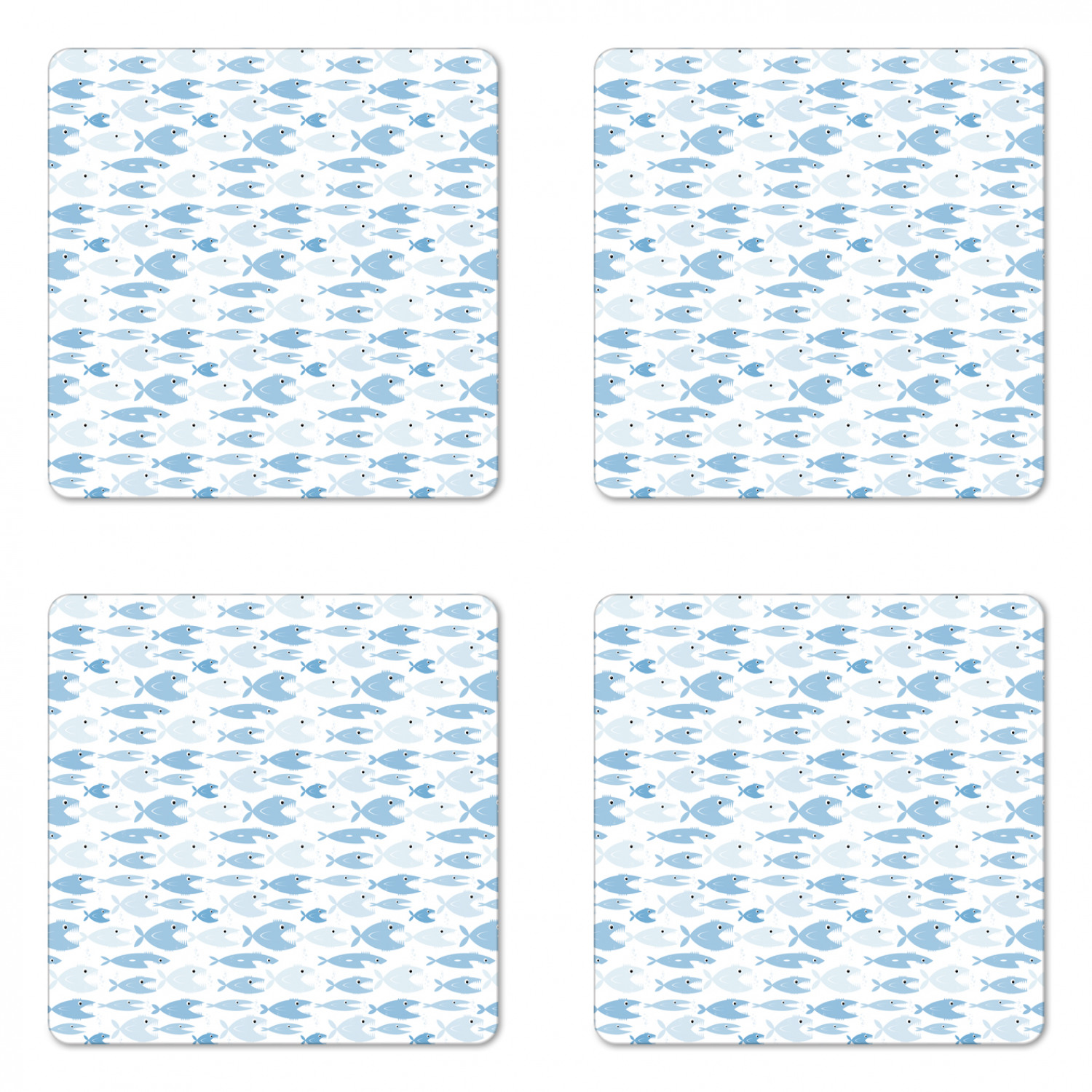 Ambesonne Fish Ornament Coaster Set of 4 Square Hardboard Gloss Coasters