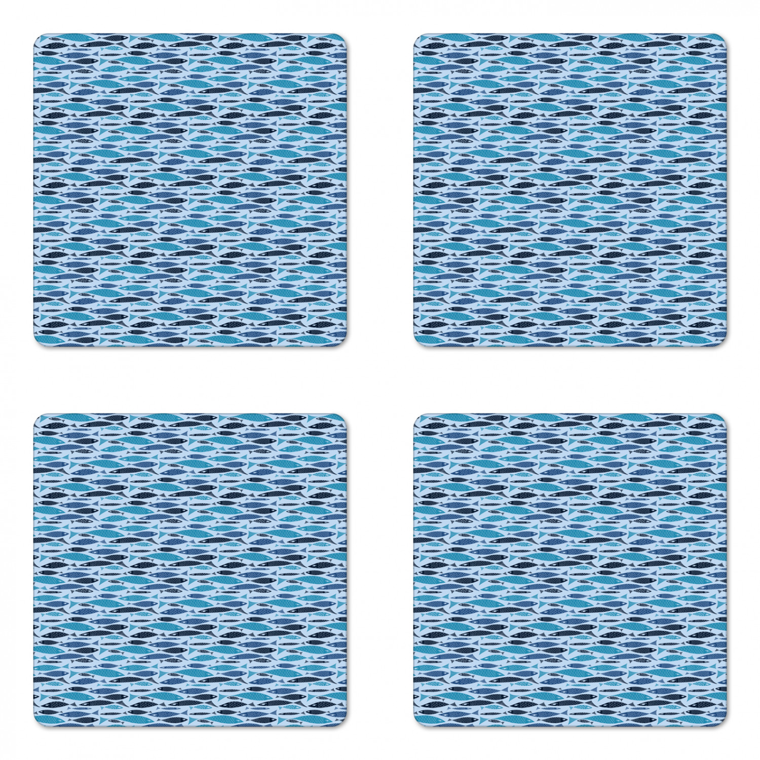 Ambesonne Fish Ornament Coaster Set of 4 Square Hardboard Gloss Coasters