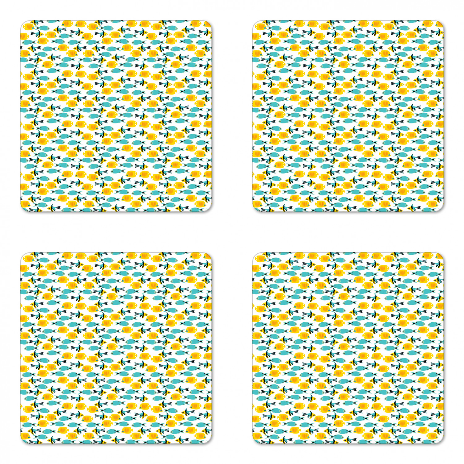 Ambesonne Fish Ornament Coaster Set of 4 Square Hardboard Gloss Coasters