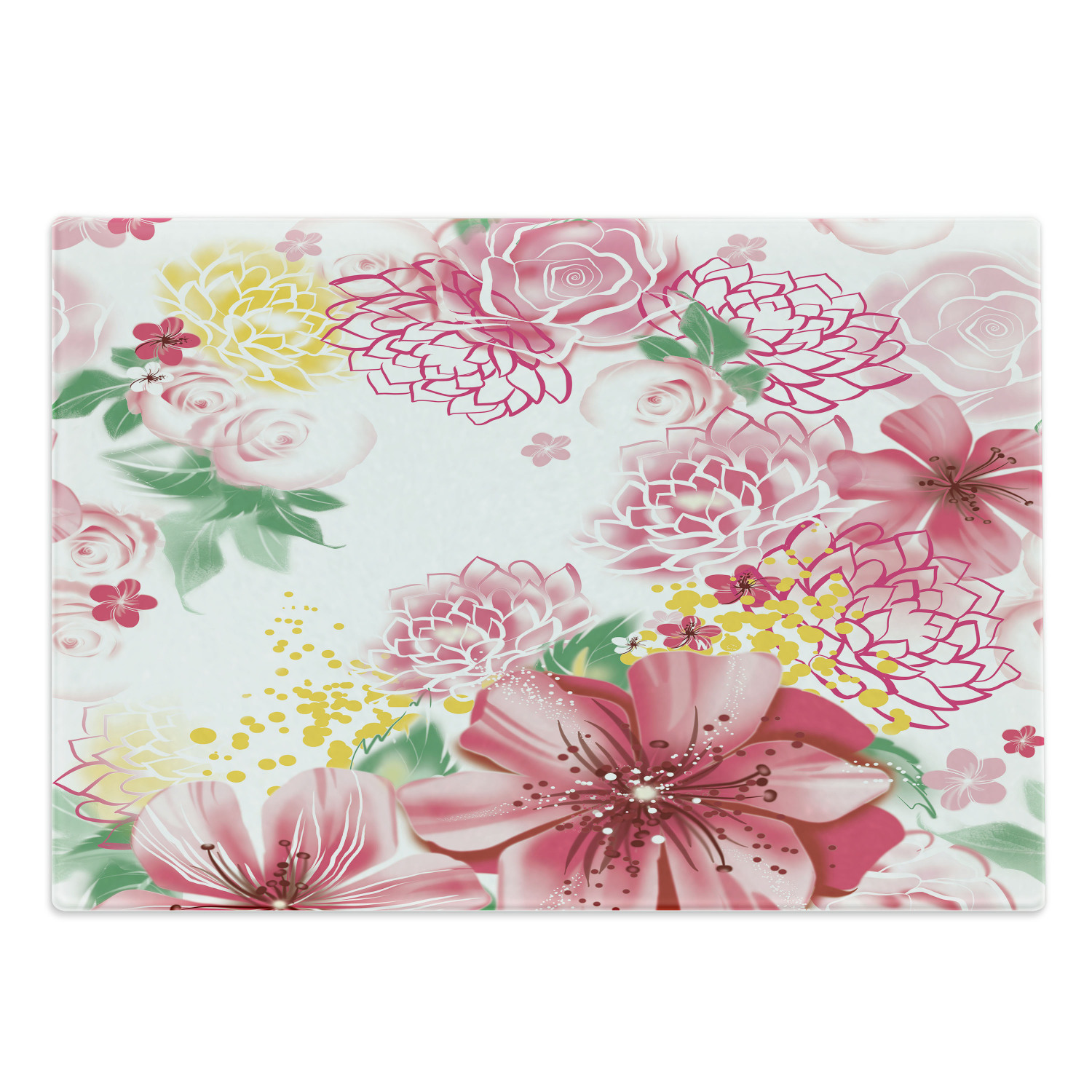 Ambesonne Floral Decorative Tempered Glass Cutting and Serving Board
