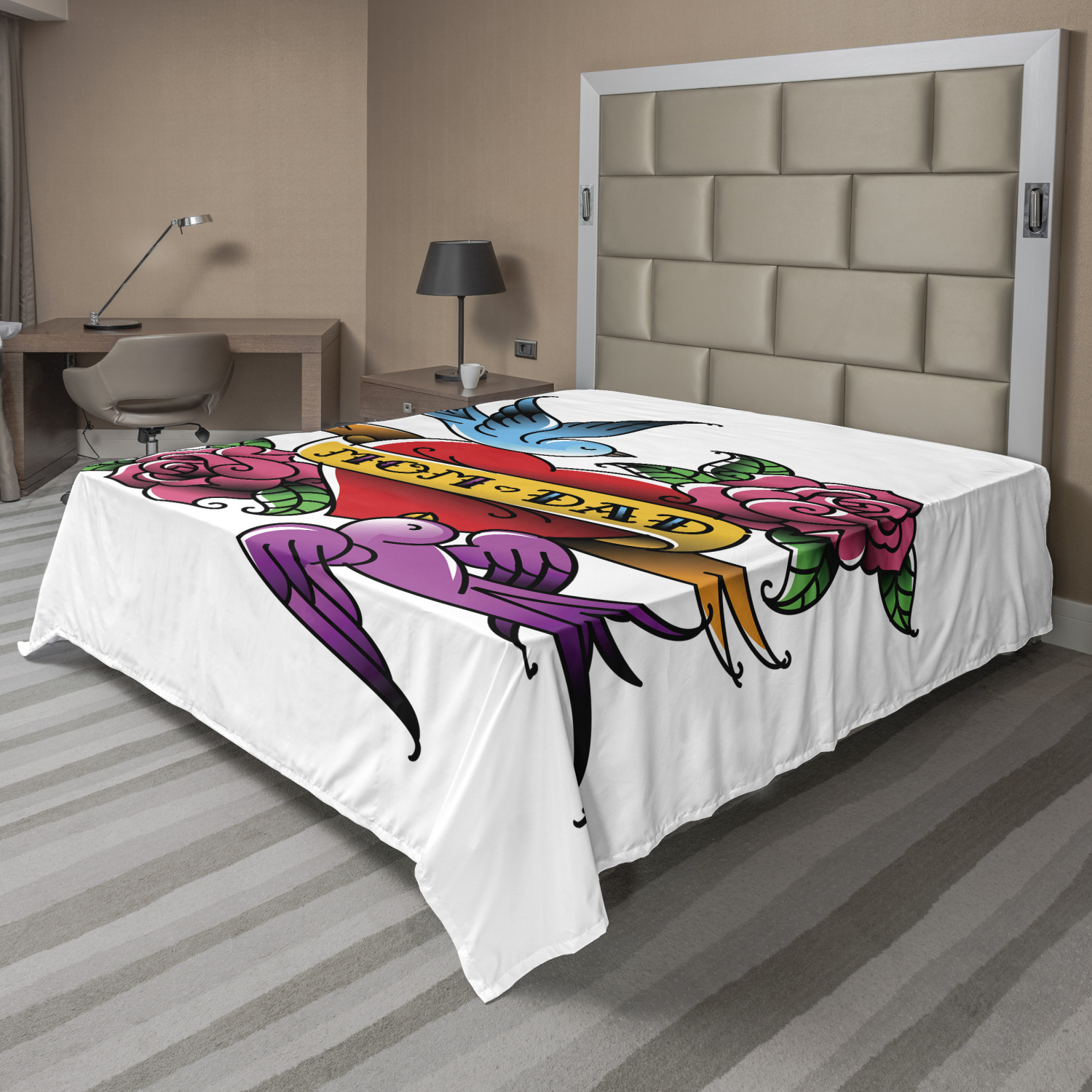 Ambesonne Tattoo Flat Sheet Top Sheet Decorative Bedding 6 Sizes - Picture 23 of 42