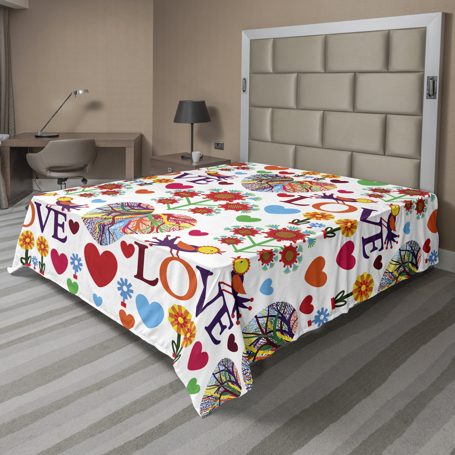 Ambesonne Kissing Flat Sheet Top Sheet Decorative Bedding 6 Sizes 