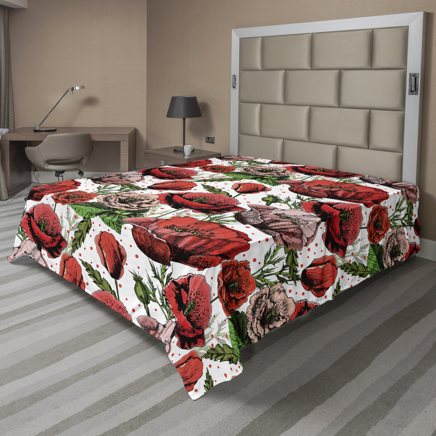 Ambesonne Poppy Flower Flat Sheet Top Sheet Decorative Bedding 6 Sizes 