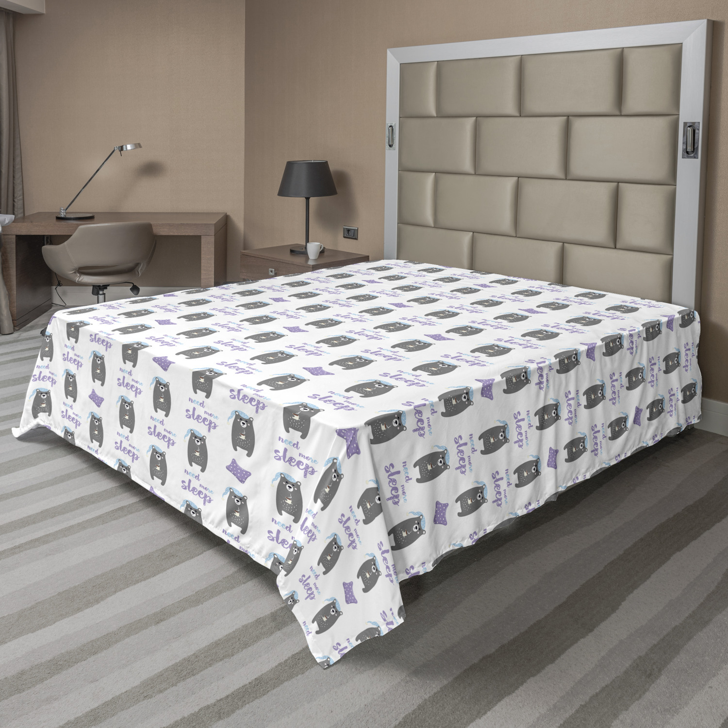 Ambesonne Bear Pattern Flat Sheet Top Sheet Decorative Bedding 6 Sizes - Picture 30 of 41