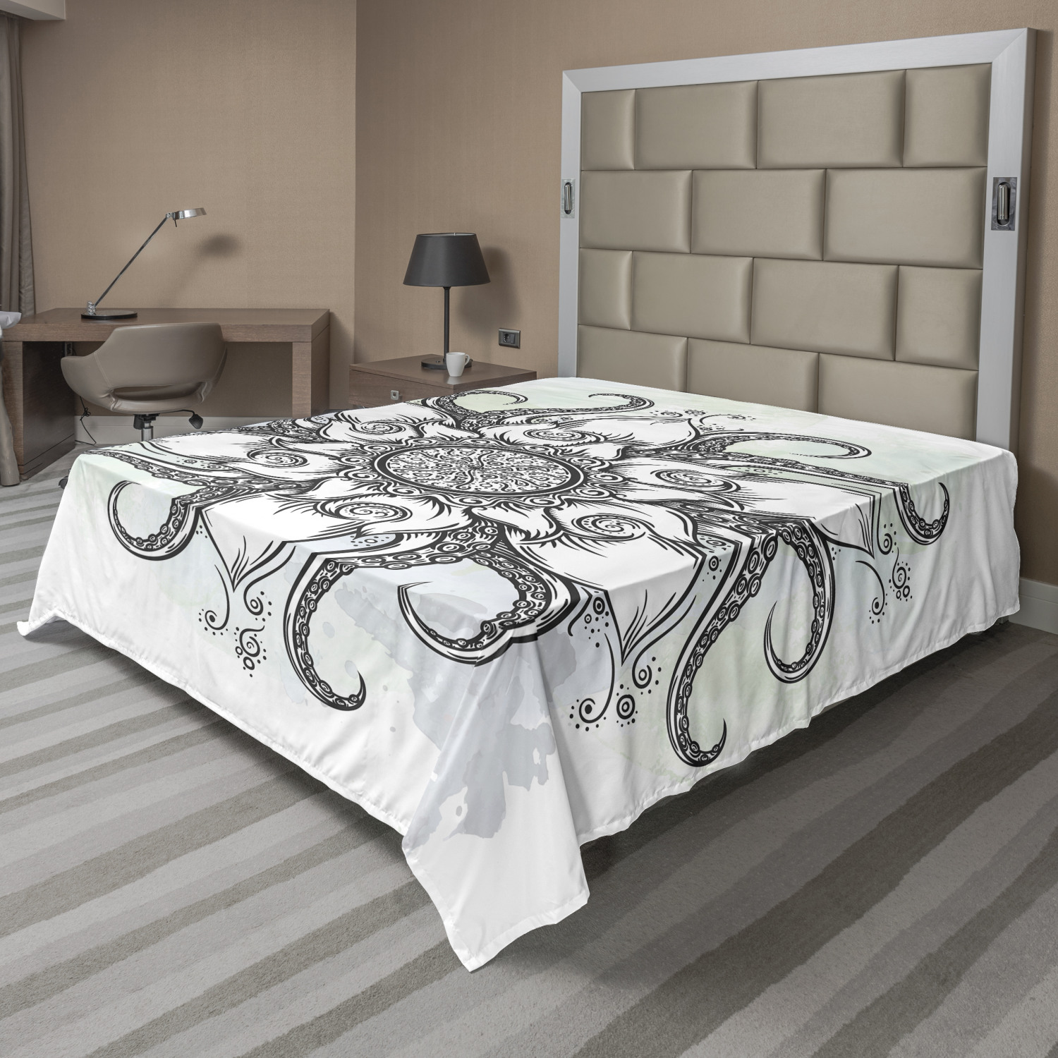Ambesonne Octopus Marine Flat Sheet Top Sheet Decorative Bedding 6 Sizes 