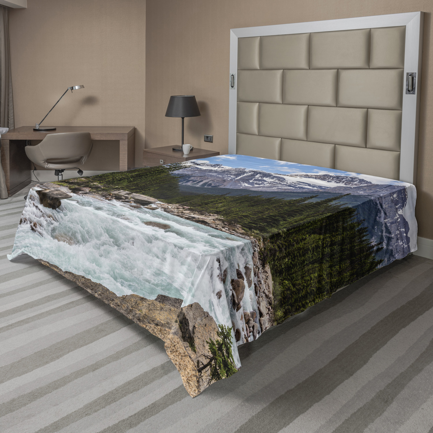 Ambesonne Landscape Flat Sheet Top Sheet Decorative Bedding 6 Sizes 